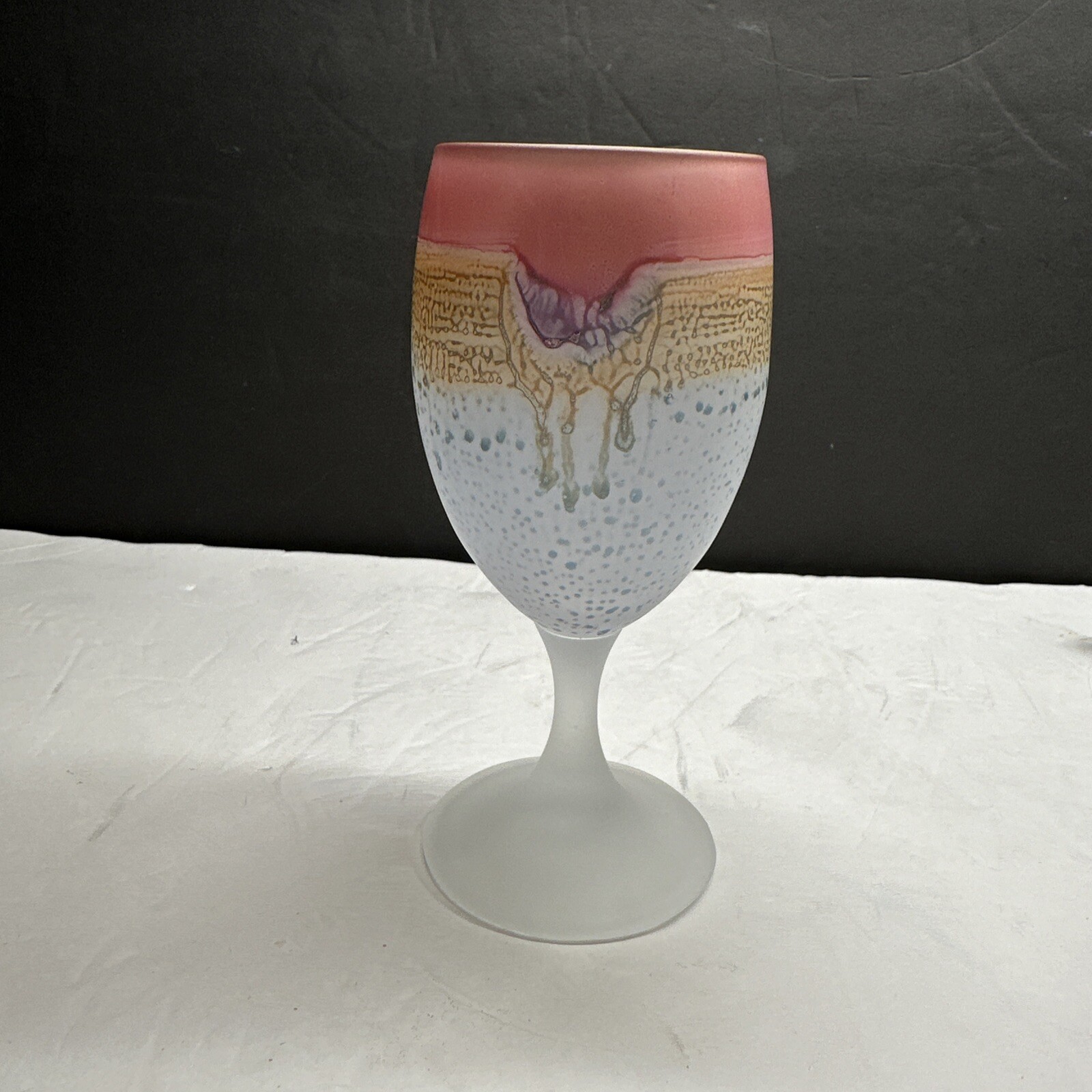 VTG-Nouveau Art Glass Rueven Hand Blown Pink Frosted Port 6oz Goblet-11 Availabl