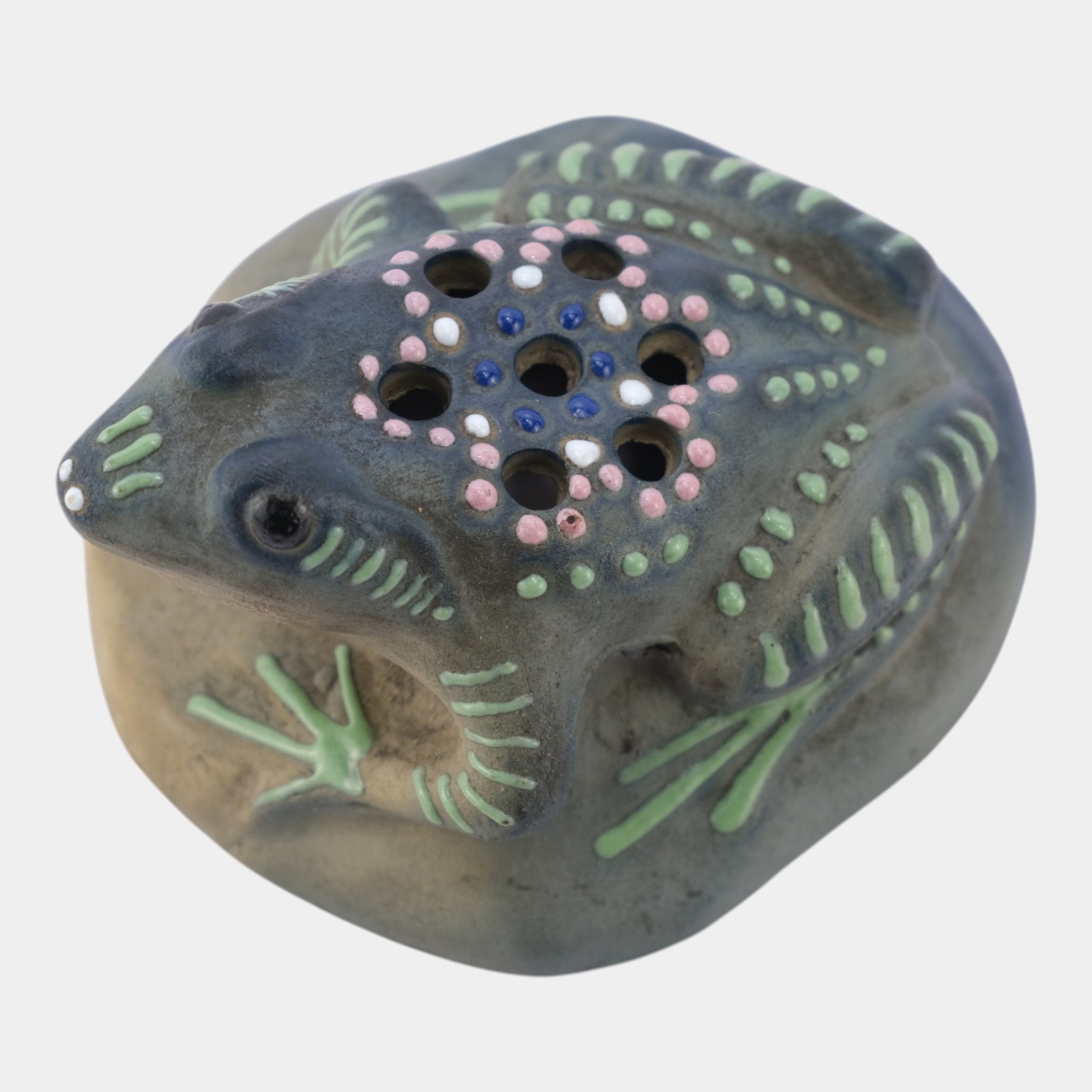 Brush McCoy Pottery Jewel Squeeze Bag Decorated Stoneware Figural Flower Frog