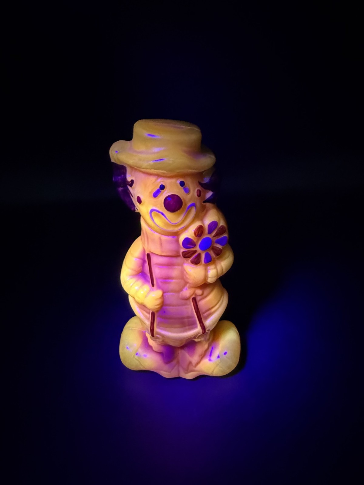 Vintage Boyd Glass Virgil Two Faced Happy Sad Clown Yellow Orange Slag UV GLOW!