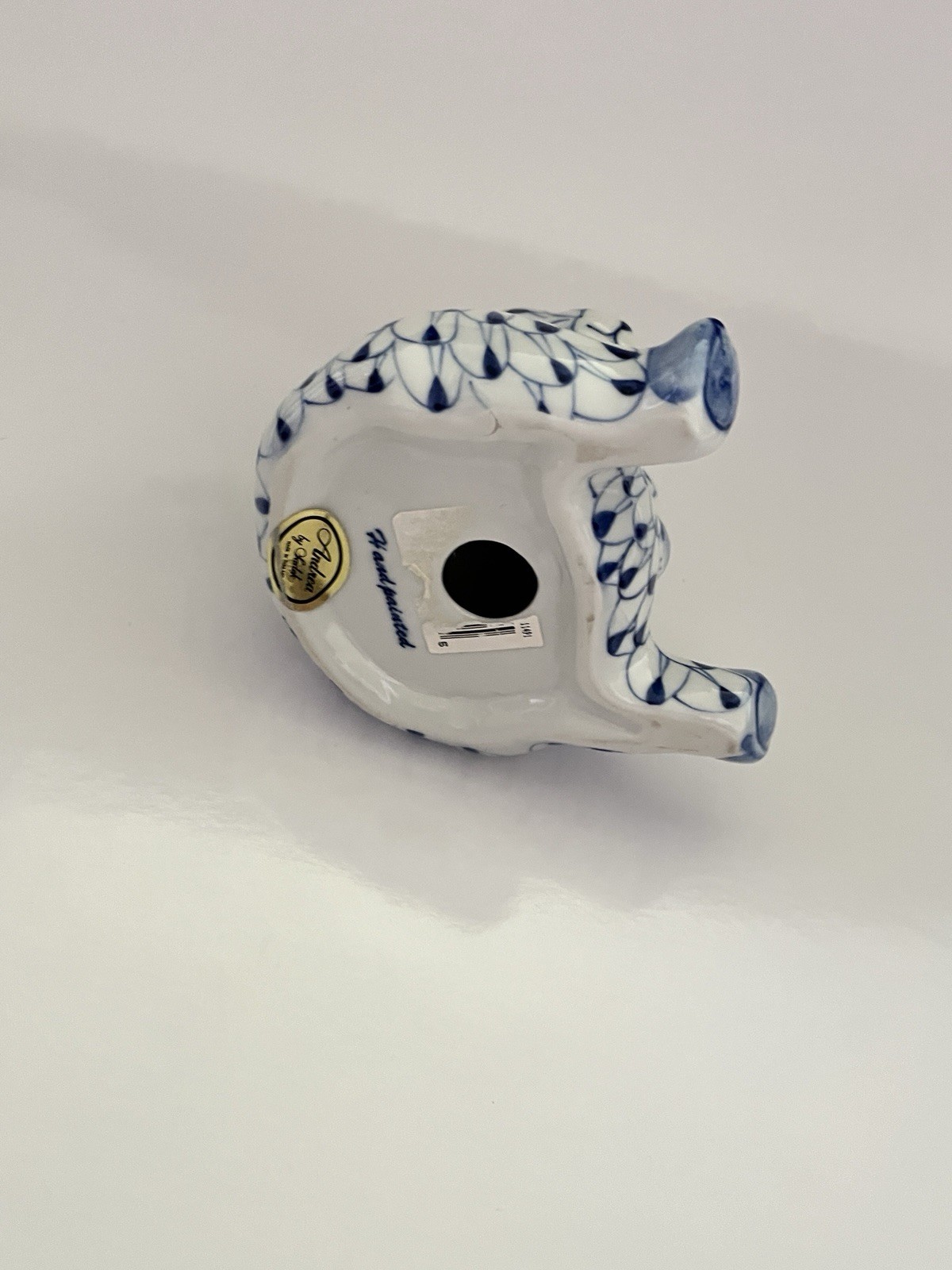 Andrea by Sadek Bear Figurine Blue White Fishnet Decor