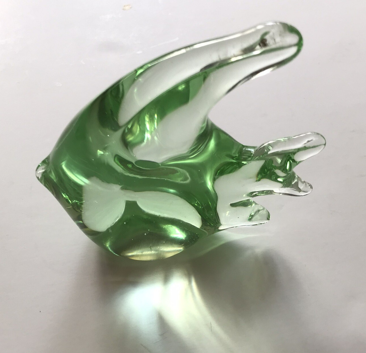 Vintage Art Glass Angel Fish Figurine Paperweight Green Marinelife approx 4×4″