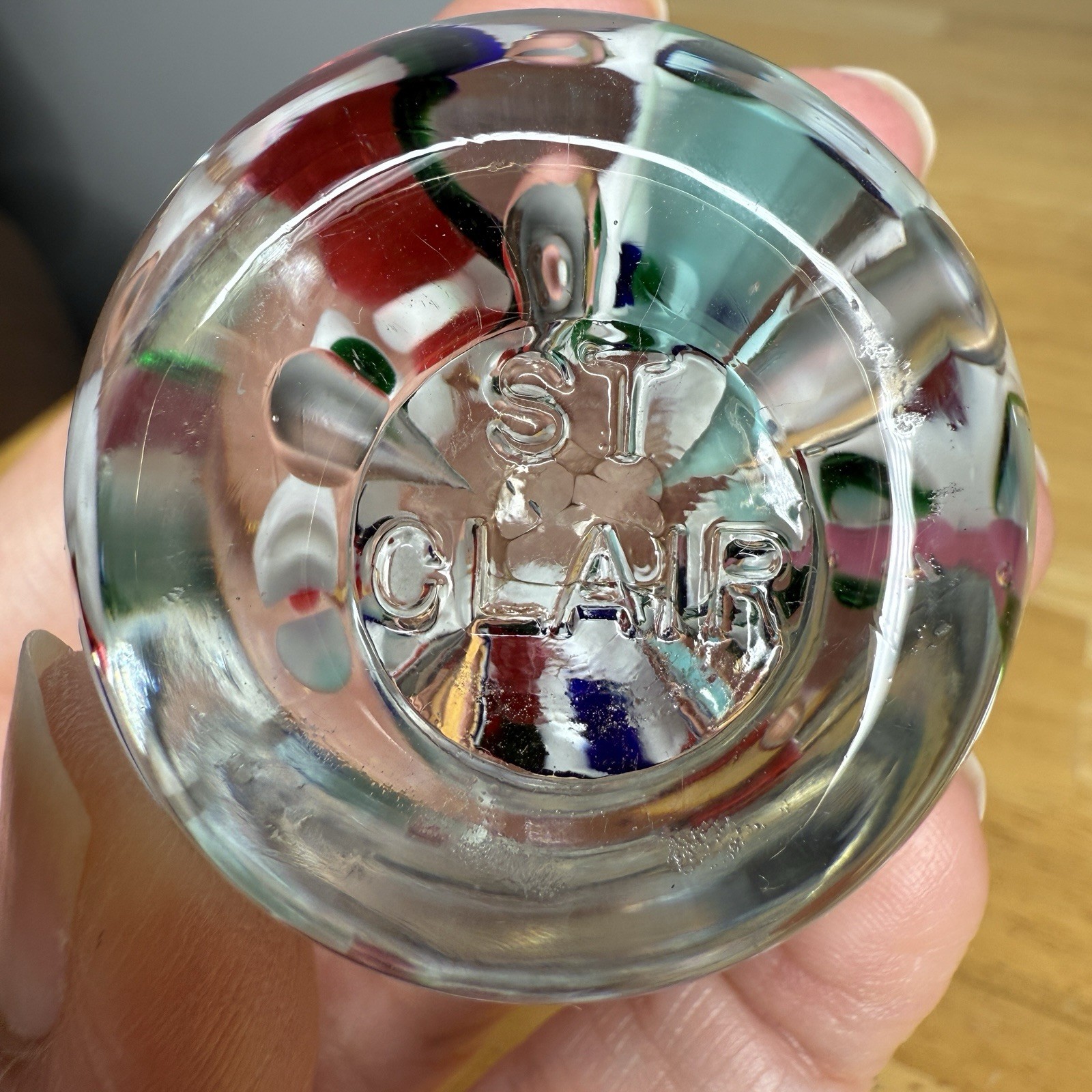 Vintage St Clair Lampwork Art Glass Paperweight Floral Multicolor Read