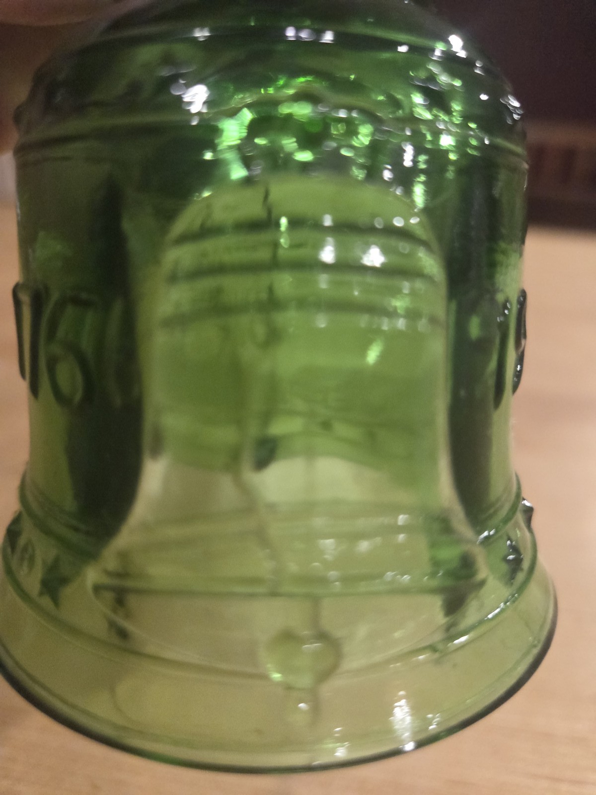 Vintage 1976 Bicentennial Green Glass Liberty Bell Commemorative Hand Bell