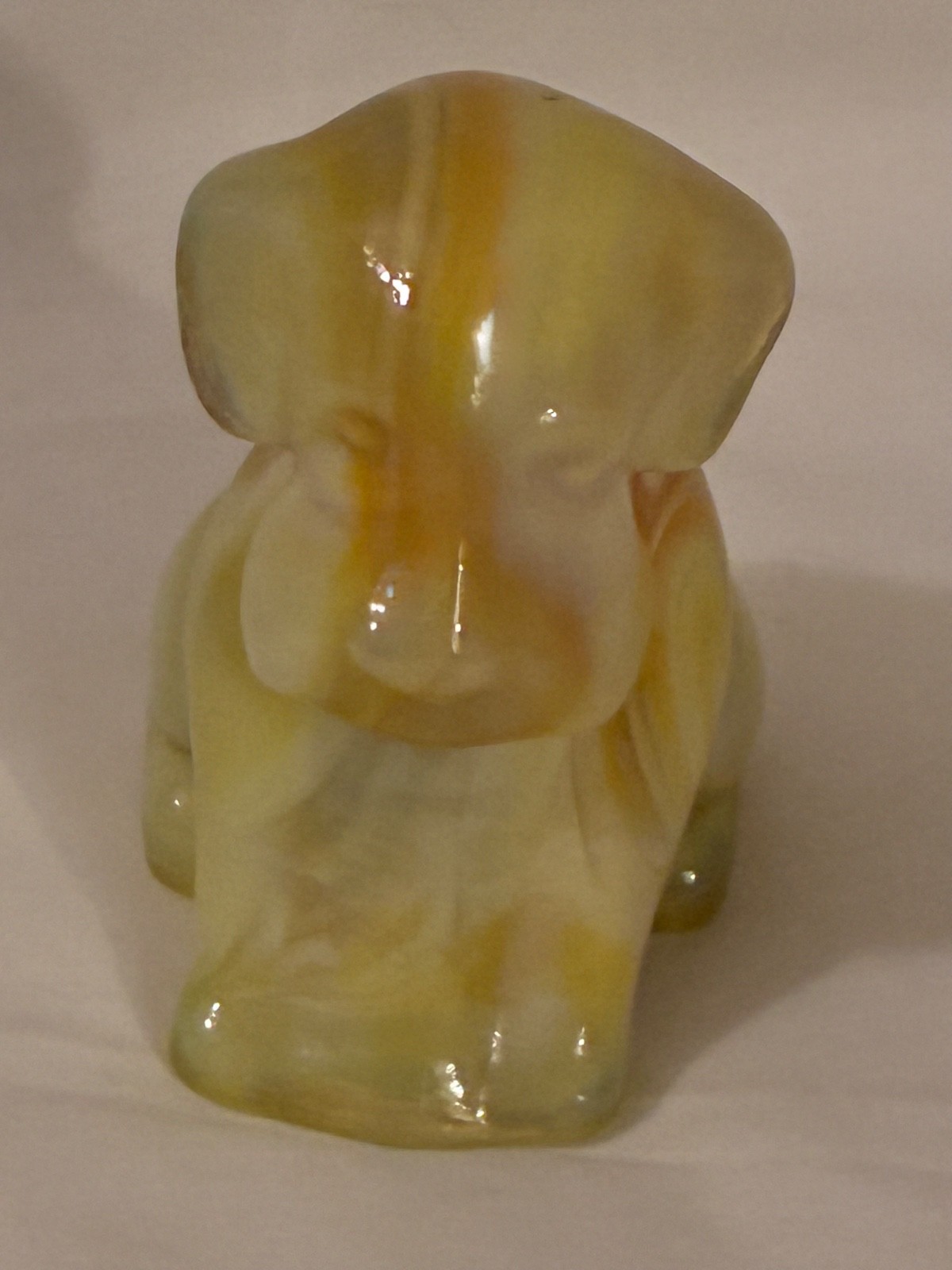 Vintage Degenhart Marked Pooche Yellow Ivory Slag Glass Dog 3 1/4” Free Shp