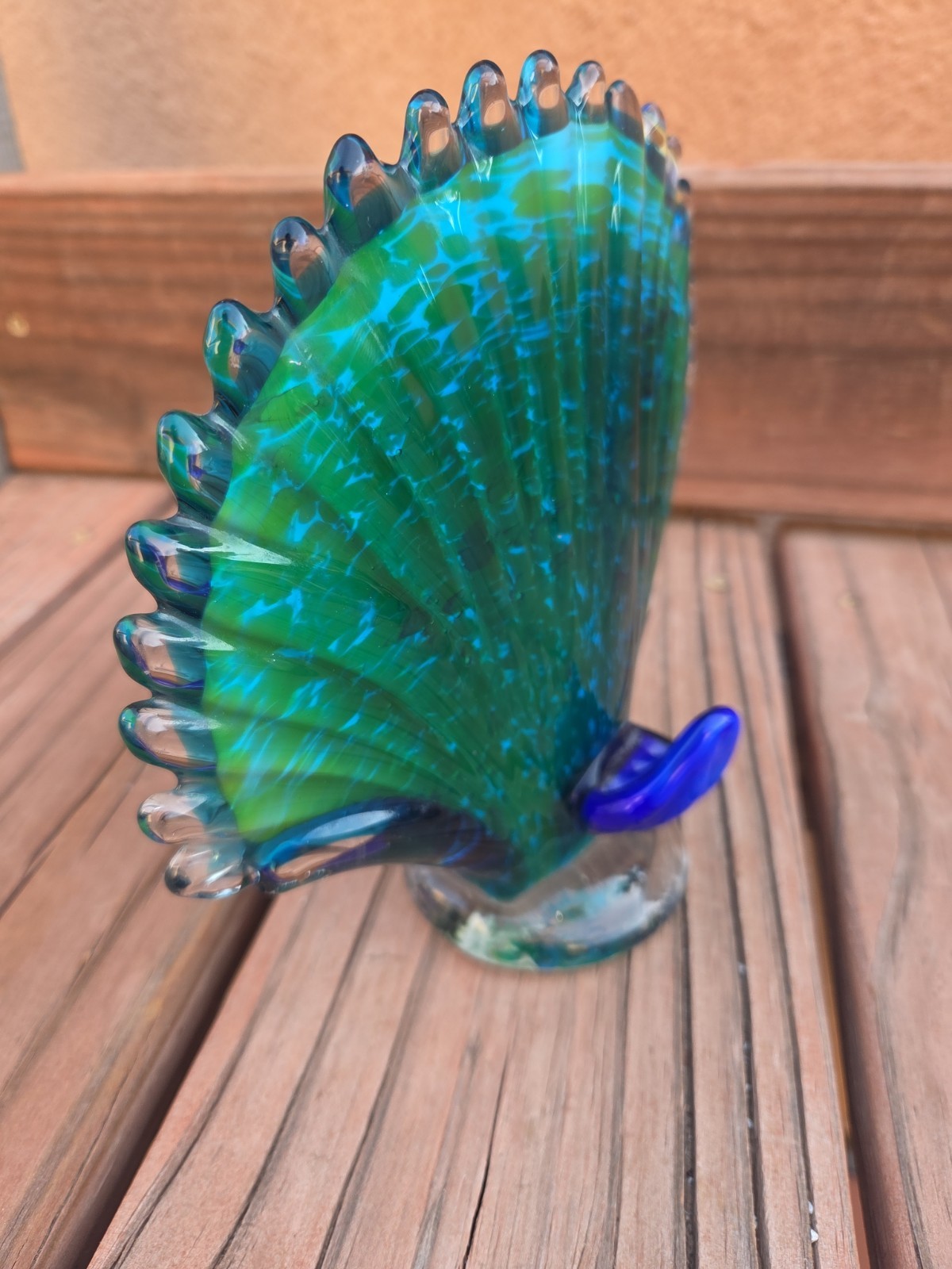 Murano Style Art Glass Peacock Figurine Large Paperweight Colorful Art Deco EUC