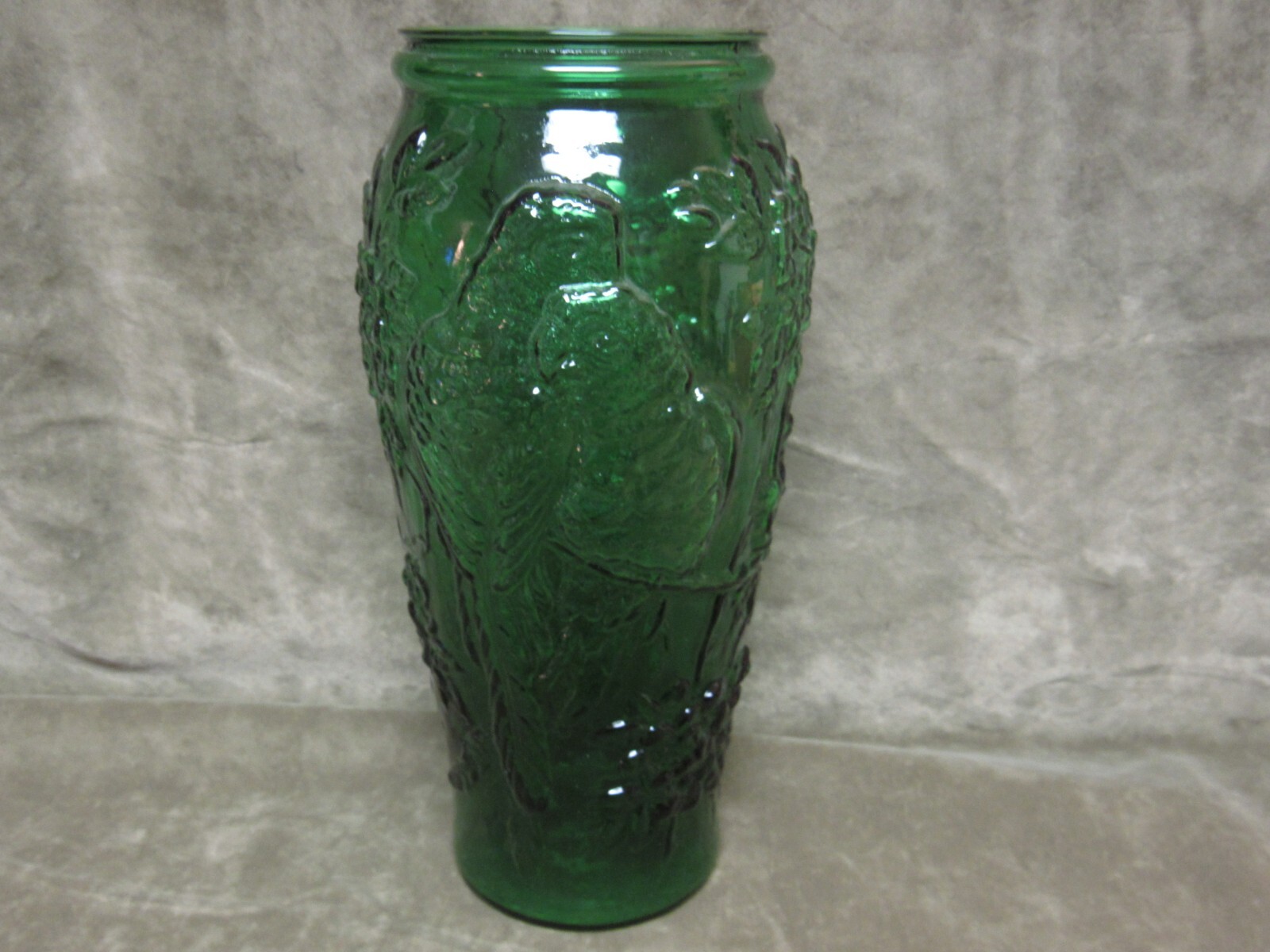 Vintage 1970’s Indiana Glass Forest Green Color Parrot & Flowers Vase for Tiara