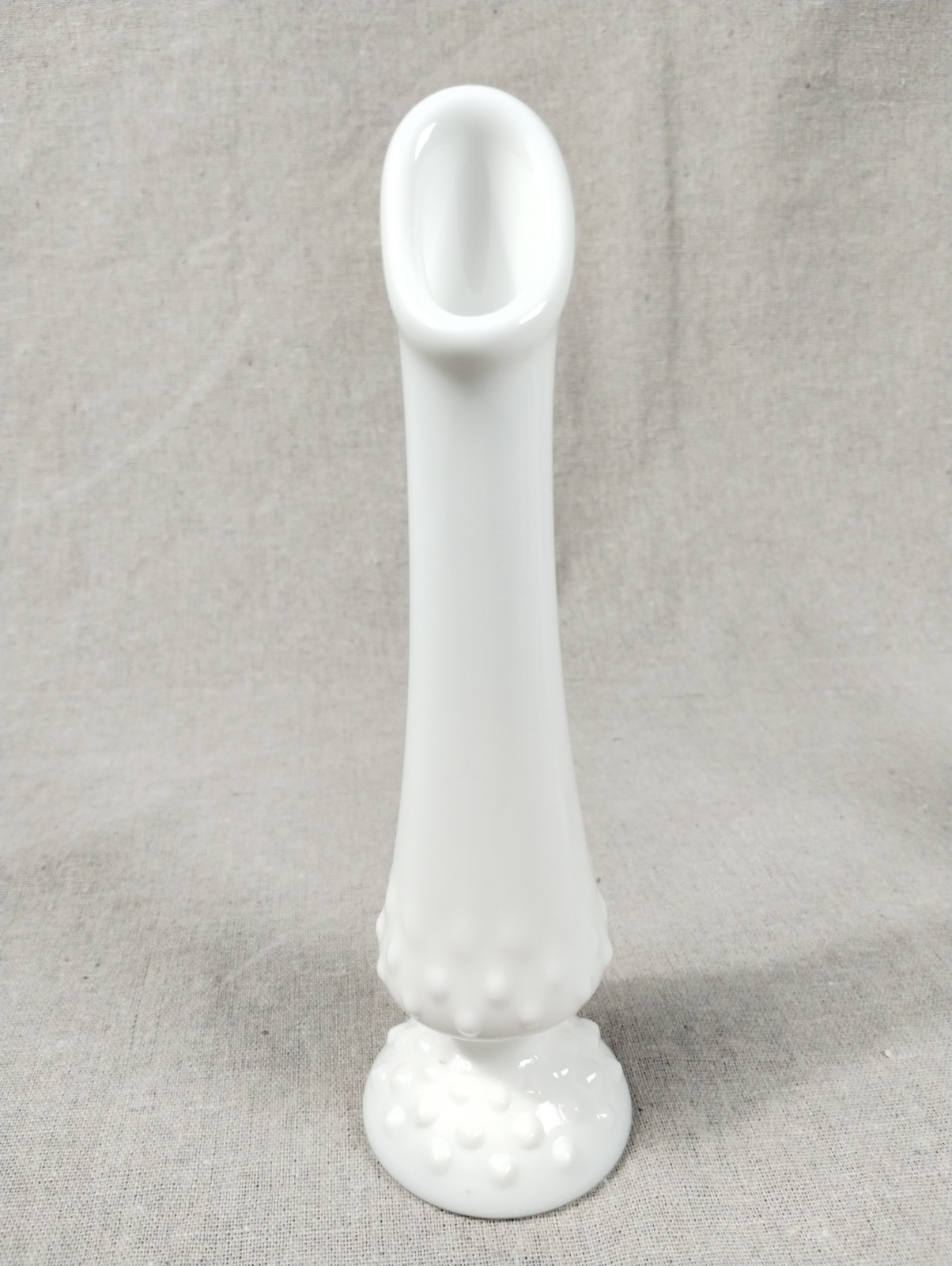 Vintage Fenton Hobnail White Milk Glass Footed Swung Bud Vase 8.5” Set of 2