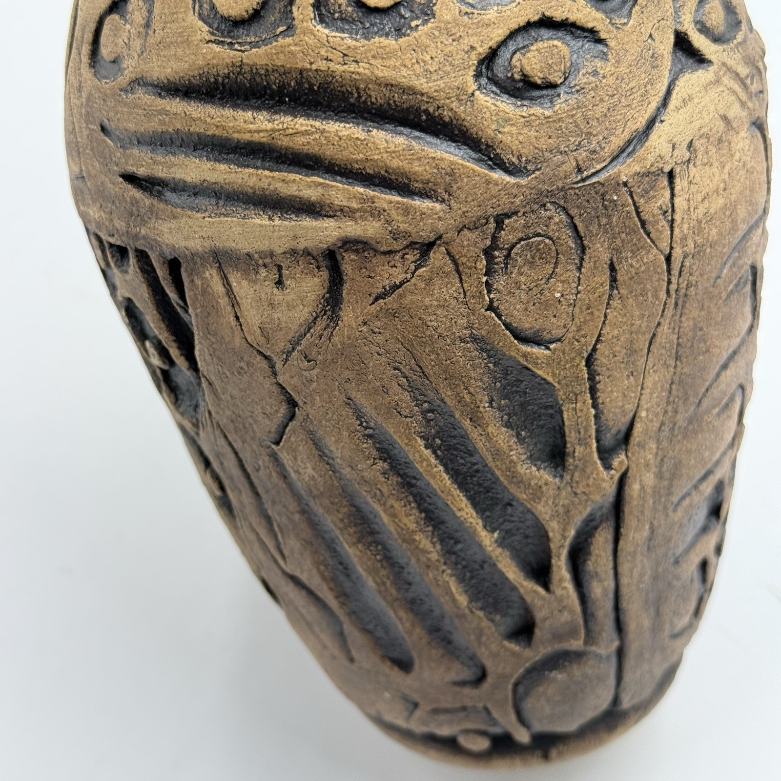 Art Pottery Incised Abstract Design Earth Matte Glaze Vase Artist Signed AS IS