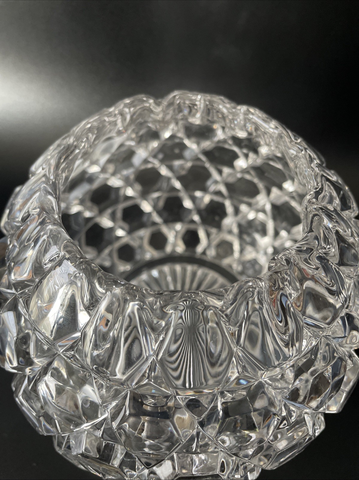 Vintage Hexagon Block Clear Pressed Glass Rose Bowl Vase 5.5 in