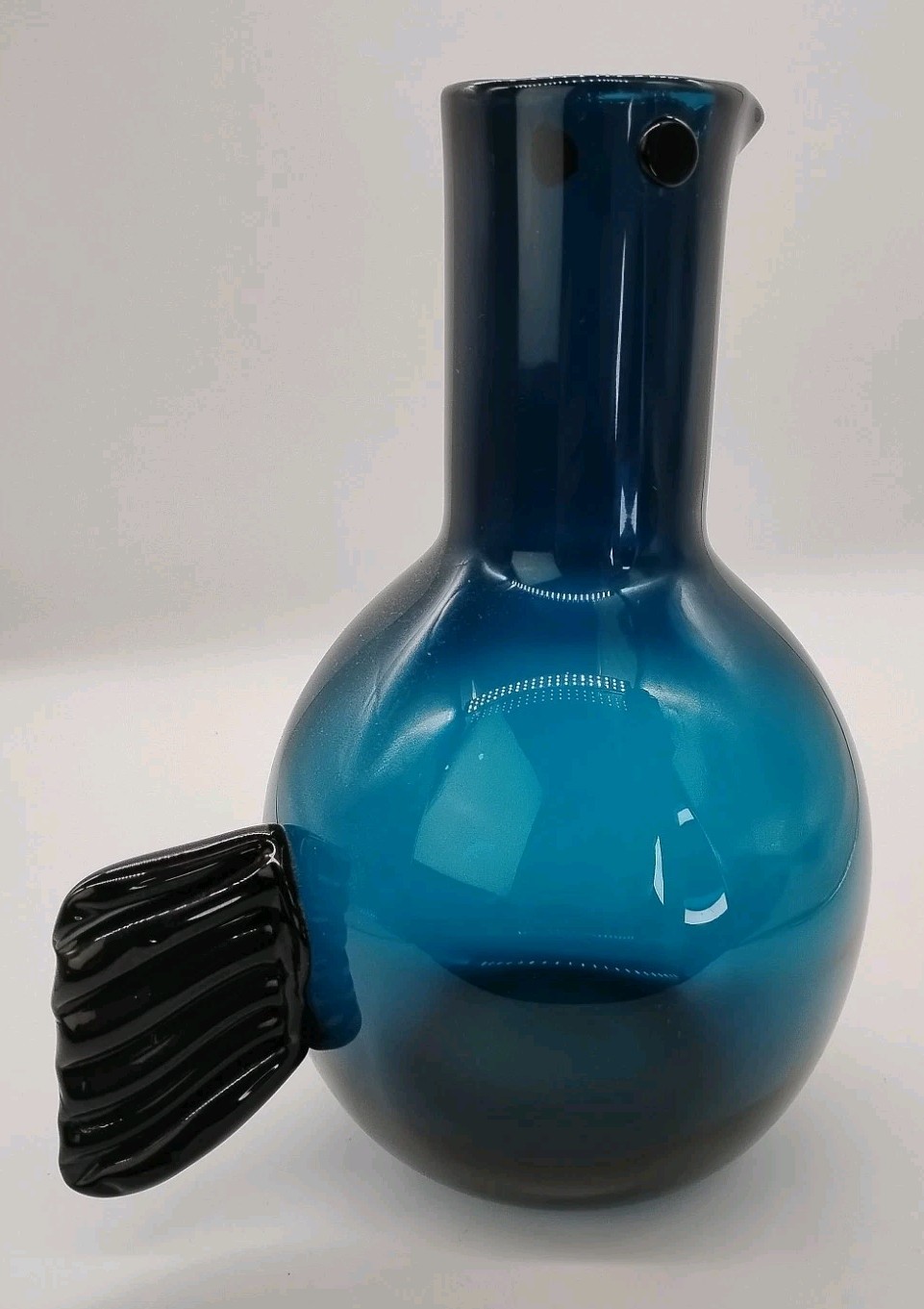 Vintage MCM Inspired Blue Bird Glass Vase Pitcher 10.5 X 8.25 X 6