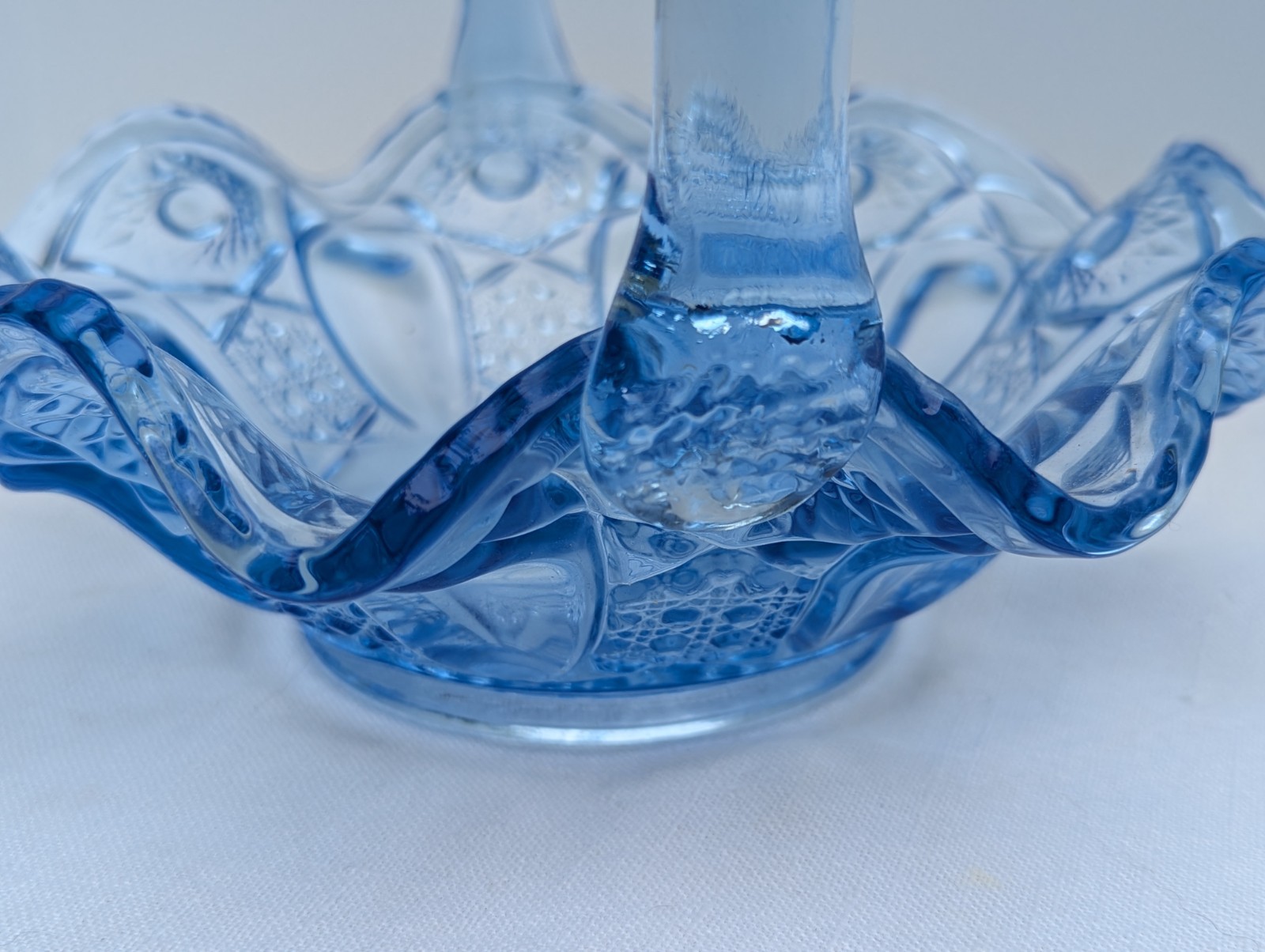 LE Smith Light Blue Glass Bride’s Basket 9 Quintec Vintage