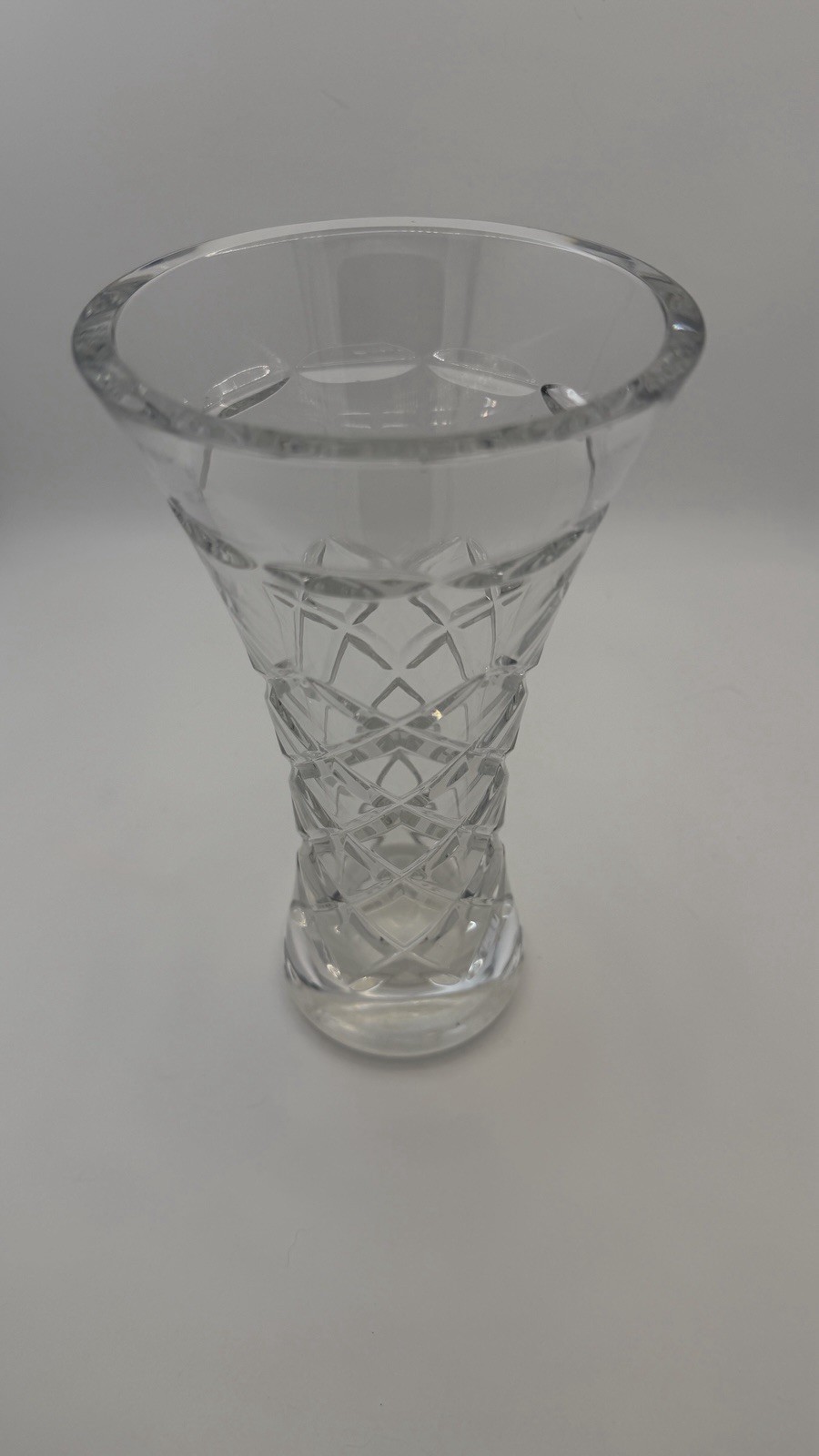 Vintage Block Casablanca Lead Crystal Flower Vase 7” Criss Cross Cut Glass