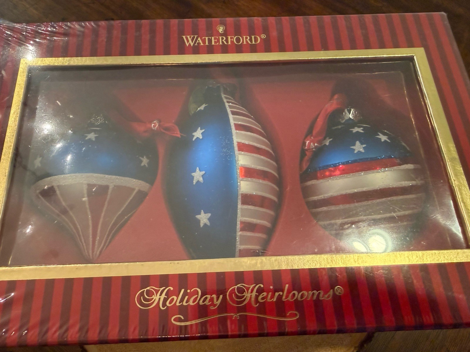 Waterford Holiday Heirlooms Set of 3 American Flag USA Patriotic Ornaments