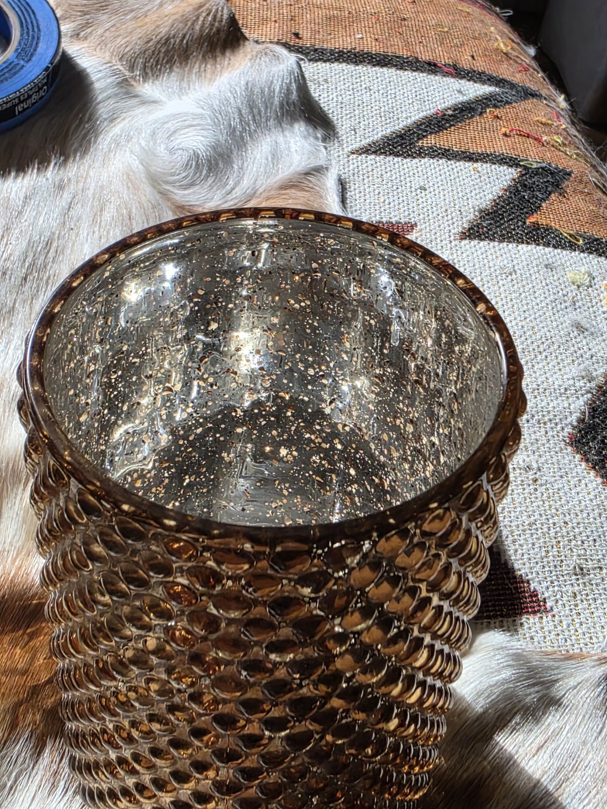Vintage Amber Hobnail Textured Glass Decorative