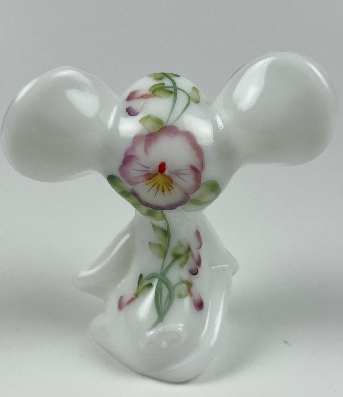 vintage signed Fenton uranium white glass hand painted mouse figurine UV glows