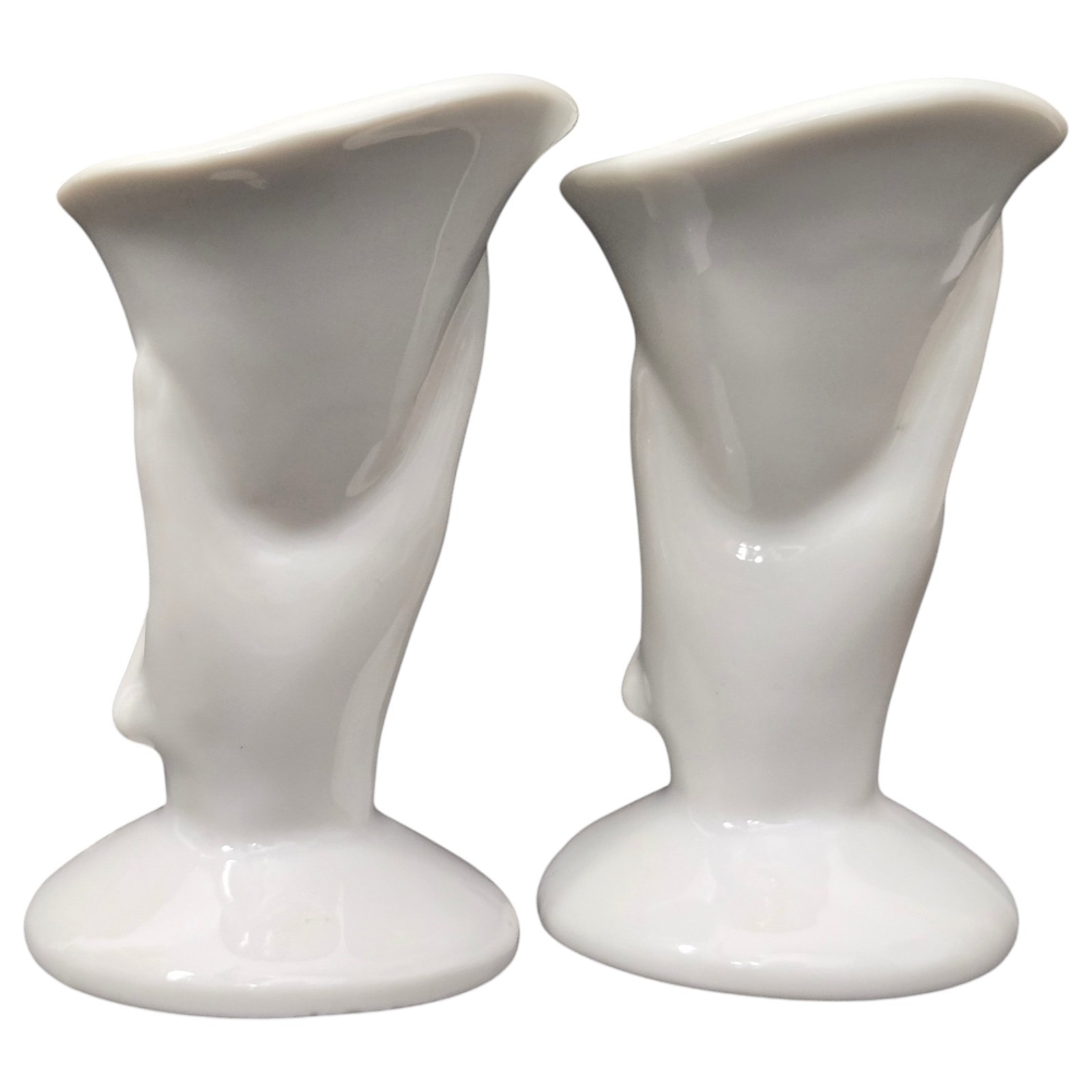 Hand Cornucopia Candle Holder Pair Vase White Porcelain Glass Vtg Art Deco Style