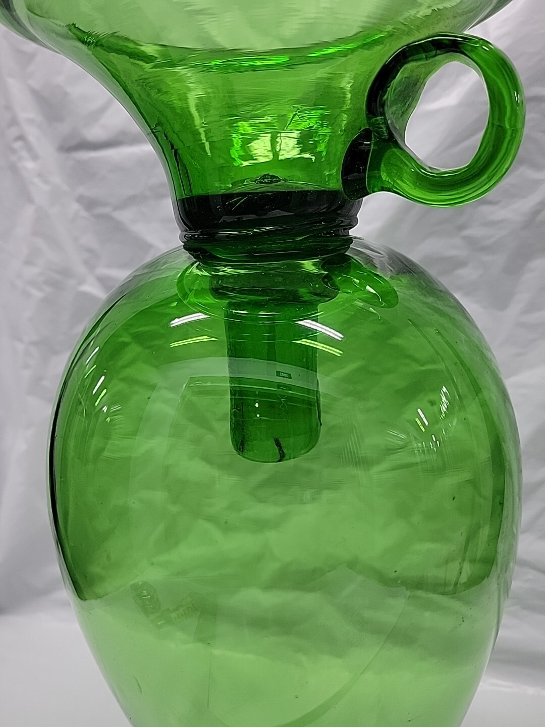 Vintage Empoli blown glass candle hurricane green 1960s 14 inch Italian # 5641