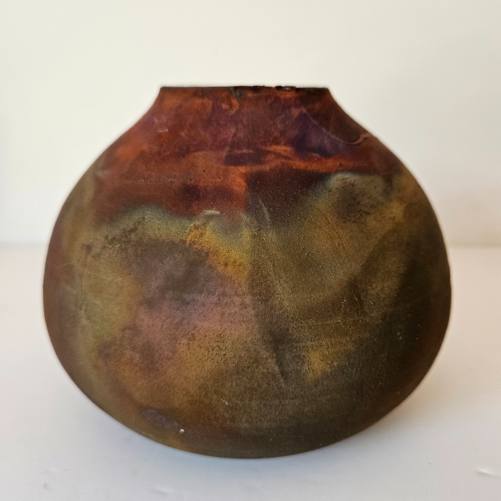 Bruce Johnson Copper Flash Raku Pottery Pot Vase Includes Brochure 5″ Tall