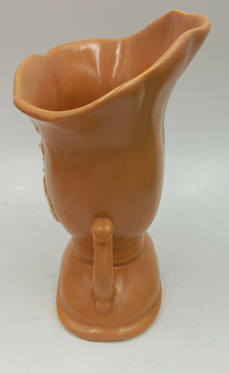 Vintage WELLER Art Pottery VASE Peach White Floral Cameo Relief Handles