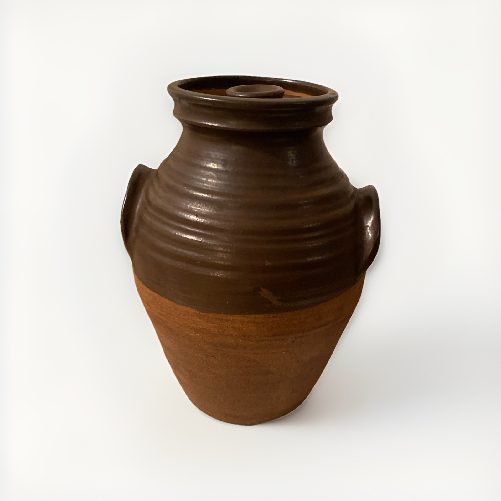 Art Pottery Stoneware Clay Pot Vase w/Lid Brown 9″ Tall