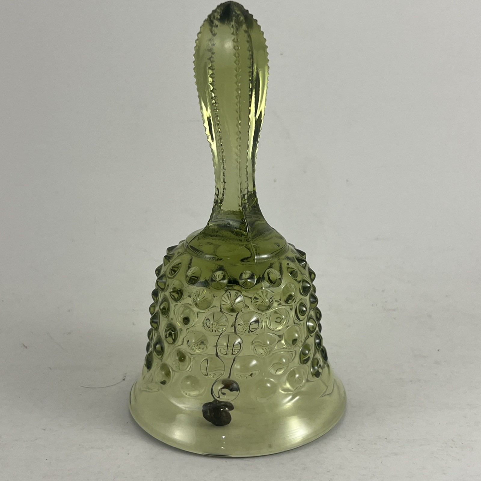 Vintage Fenton Art Glass Hobnail Colonial Green 6″ Dinner Bell | 1960s | USA