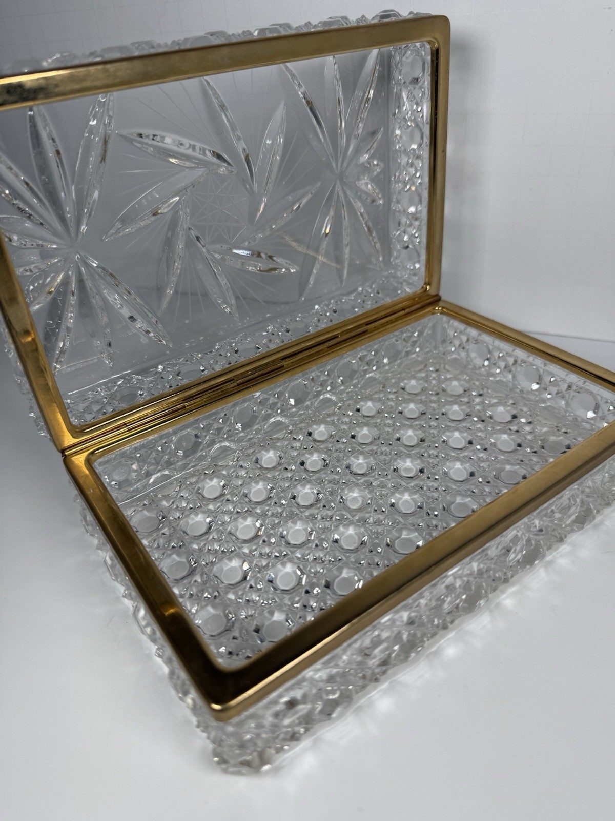 Vintage Baccarat Style Crystal & Brass Jewelry Box/Caskets Box