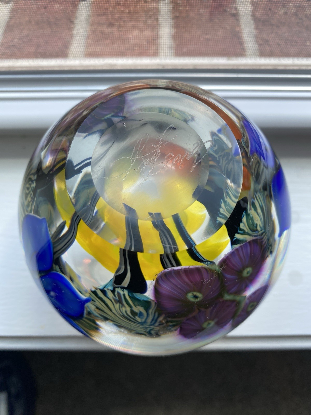 David Lotton Blown Glass Clematis & Hollyhock Organic Vase, 5×5 signed 2012
