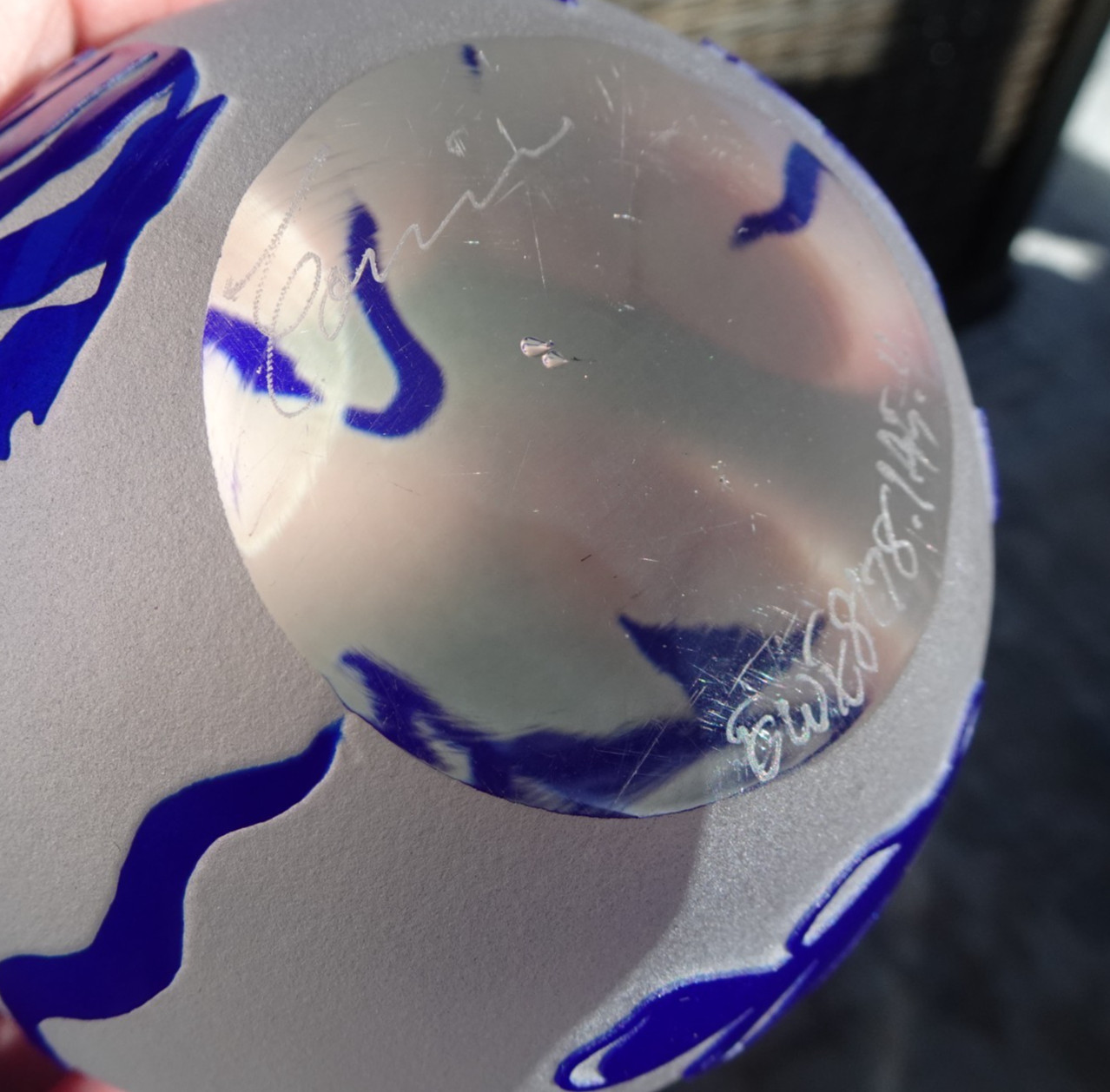 Signed Correia Cameo Acid Etched Art Glass Fish Seahorse Ocean Paperweight 1995