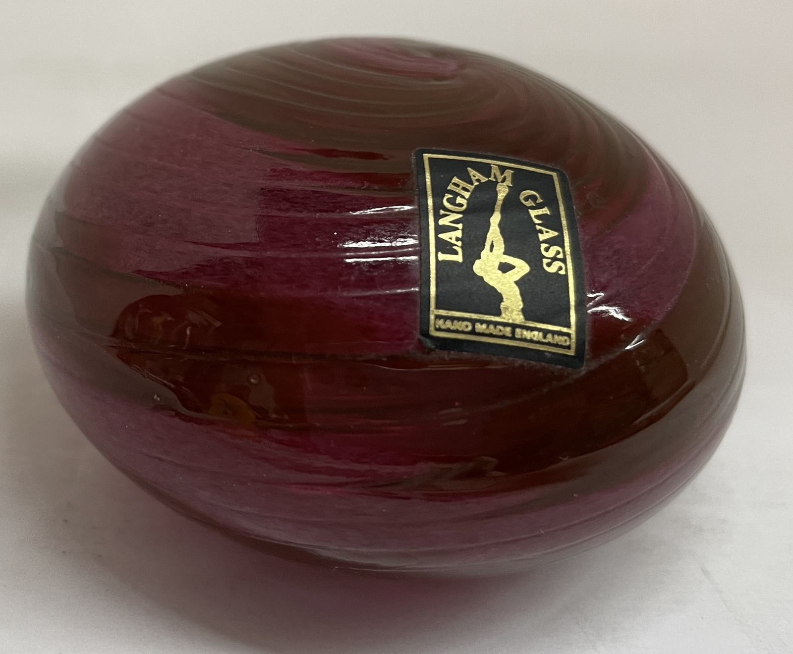 Vintage Langham Glass England Ruby Swirl Spiral Paperweight SIGNED