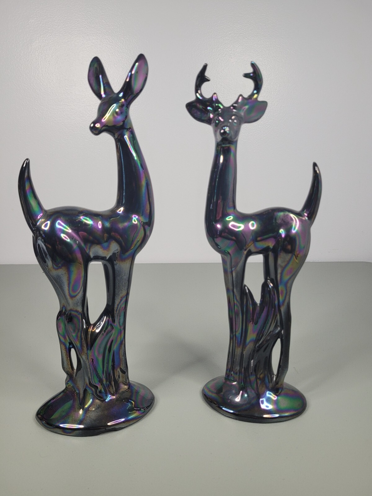 Maddux Of California VTG Ceramic Black Iridescent Doe / Buck Deer Set CHRISTMAS