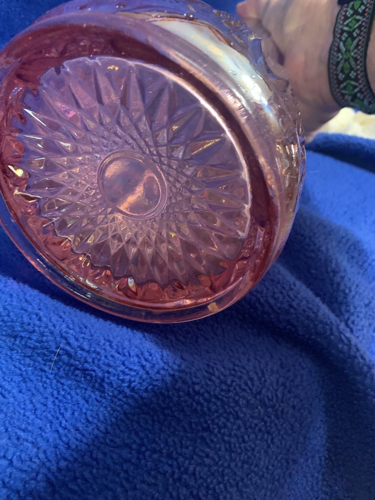 L E Smith Quintec Swung Vase Pink Iridescent Glass 16.25 Inches 16 Fingers