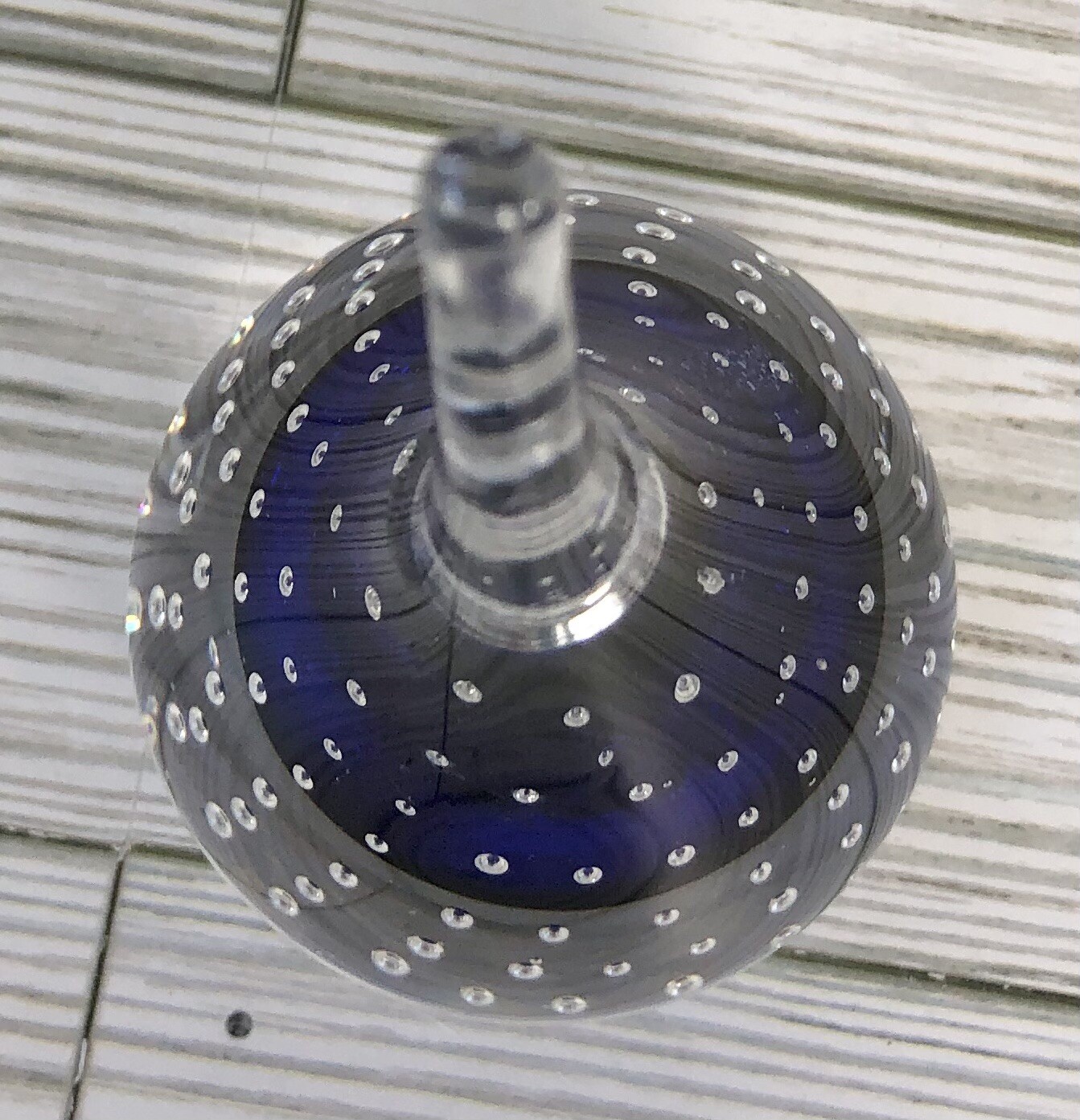 Adam Jablonski Signed Lead Crystal Art Glass Paperweight ~4″ Tall Blue Clear