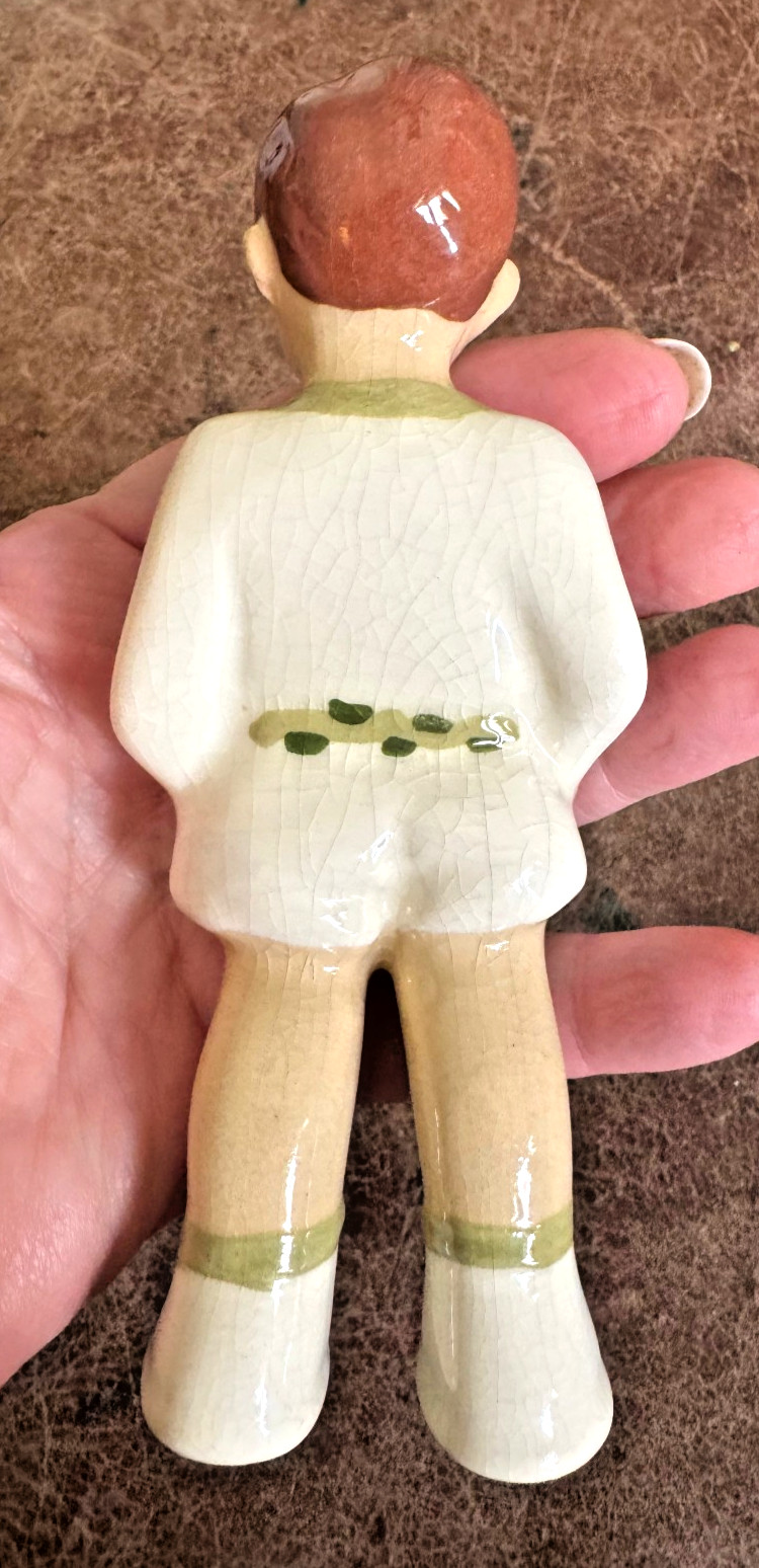 Vintage California Pottery Dee Lee ? 5 3/8″ Little Boy in Shorts Figurine