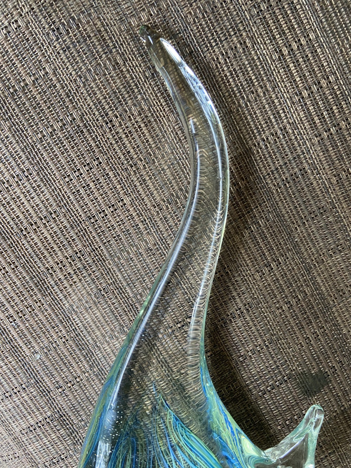 Murano / Murano Style 12 1/2″ Angel Fish Blue Green Yellow Cased Art Glass