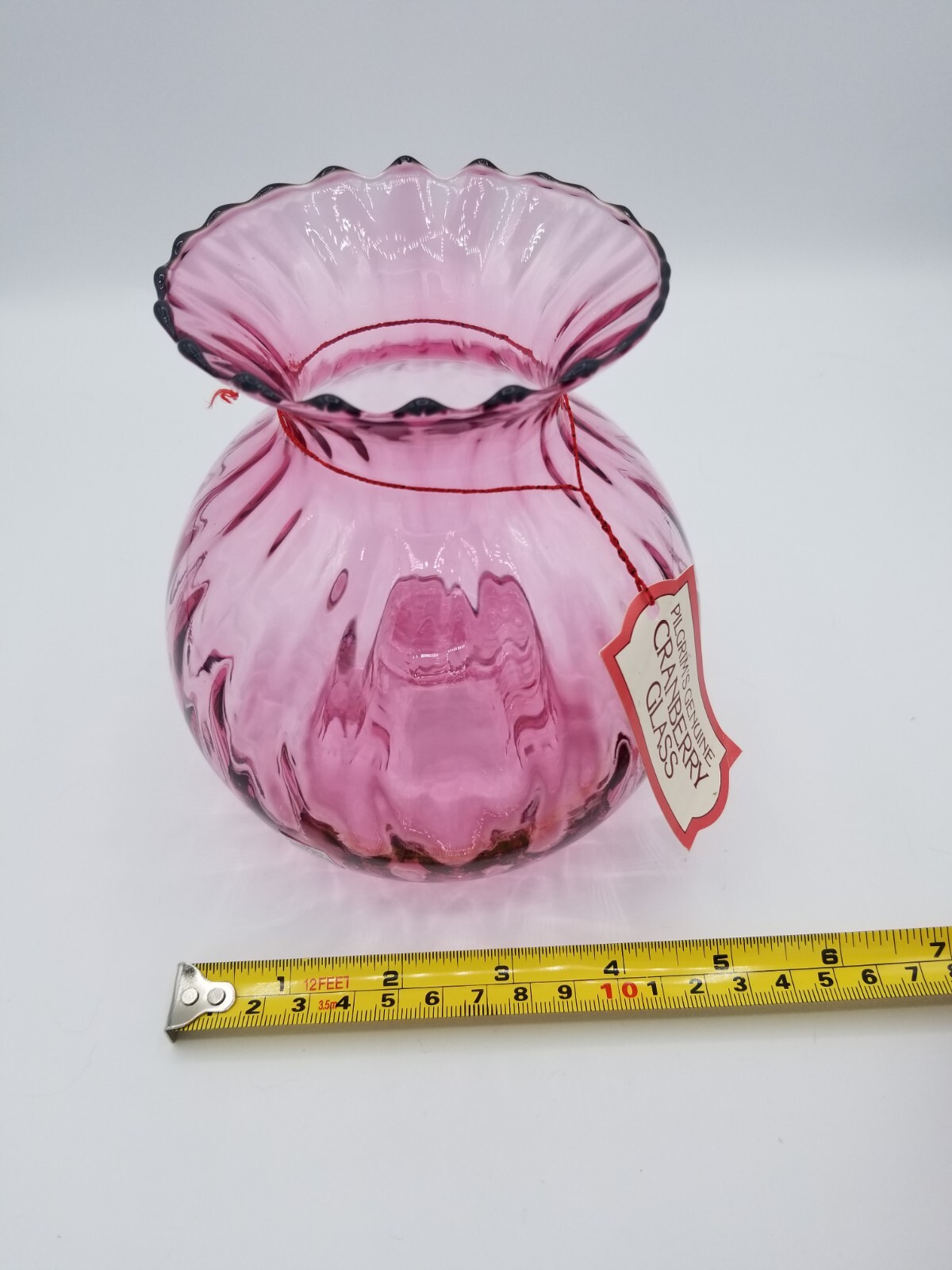 Pilgrim’s Genuine Cranberry Blown Glass Vase Hand Made In West Virginia USA