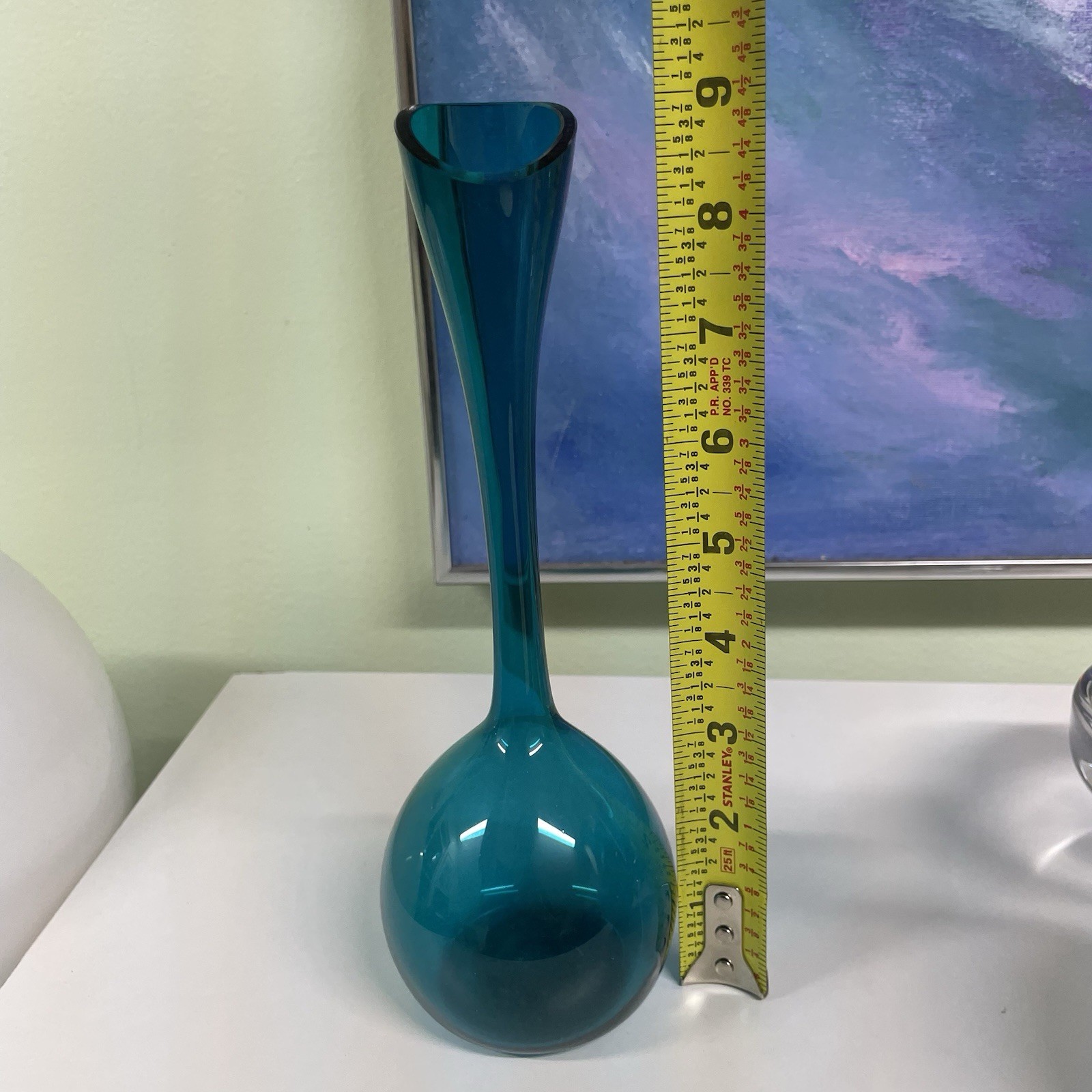 Vintage Mid Century Modern Lindshammar Gunnar Andar Swedish Teal Blue Bud Vase