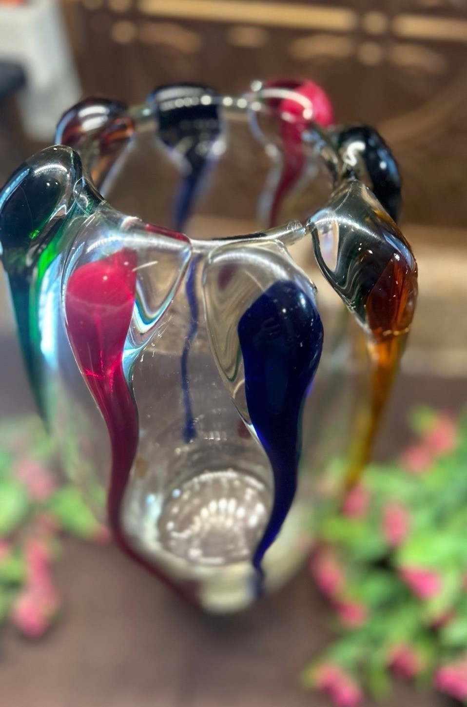 Design Guild Poland Turino Multicolor Hand Blown Heavy Art Glass Vase 11.5″