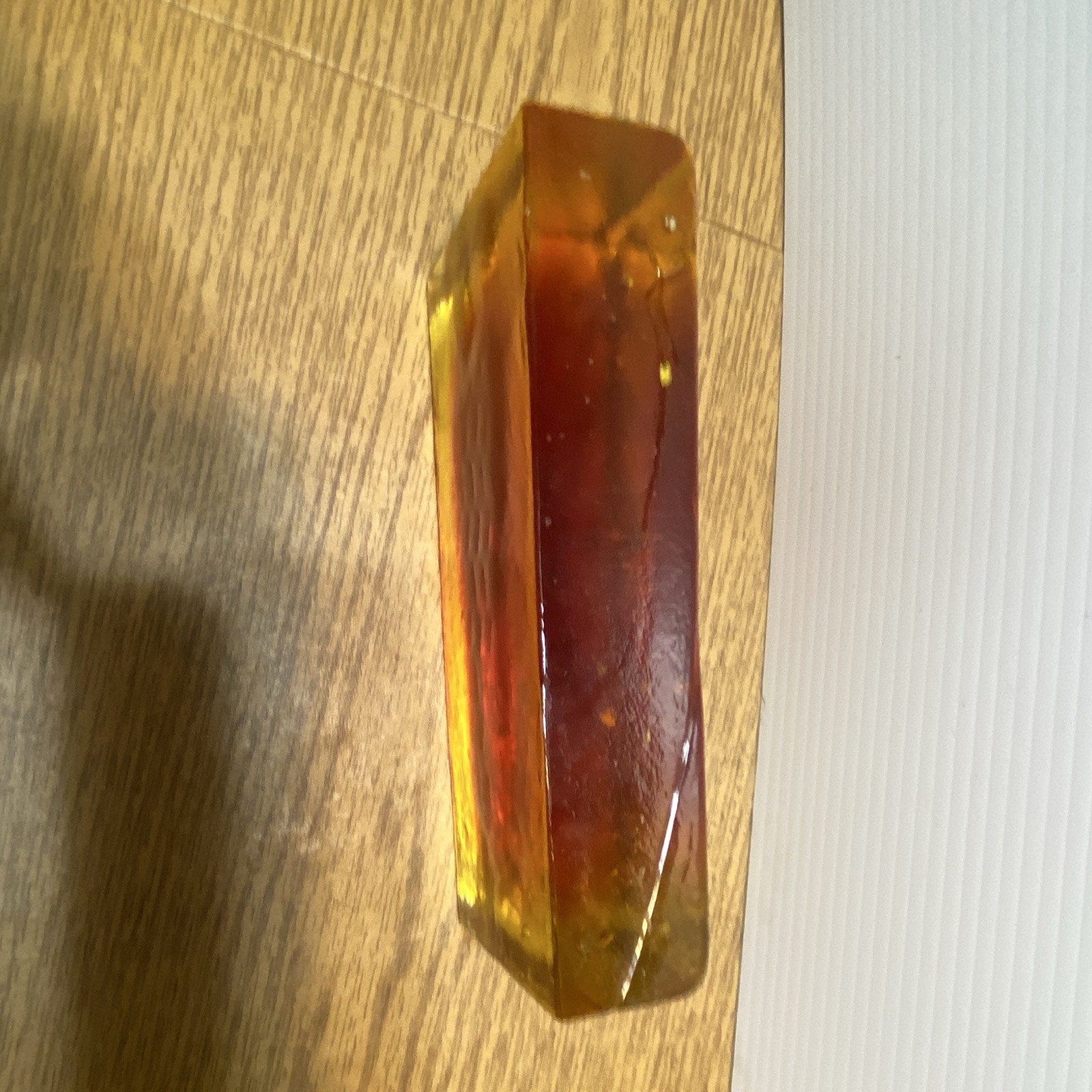 Blenko Amber & Red Rectangular Glass Paperweight Block, Glass Desk Paperweight