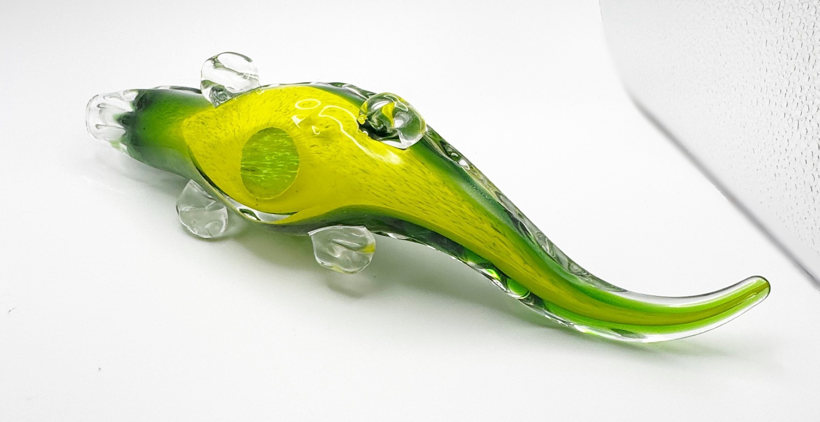Crocodile Alligator Art Glass Figurine 12″ Hand Blown Green w Yellow w Clear