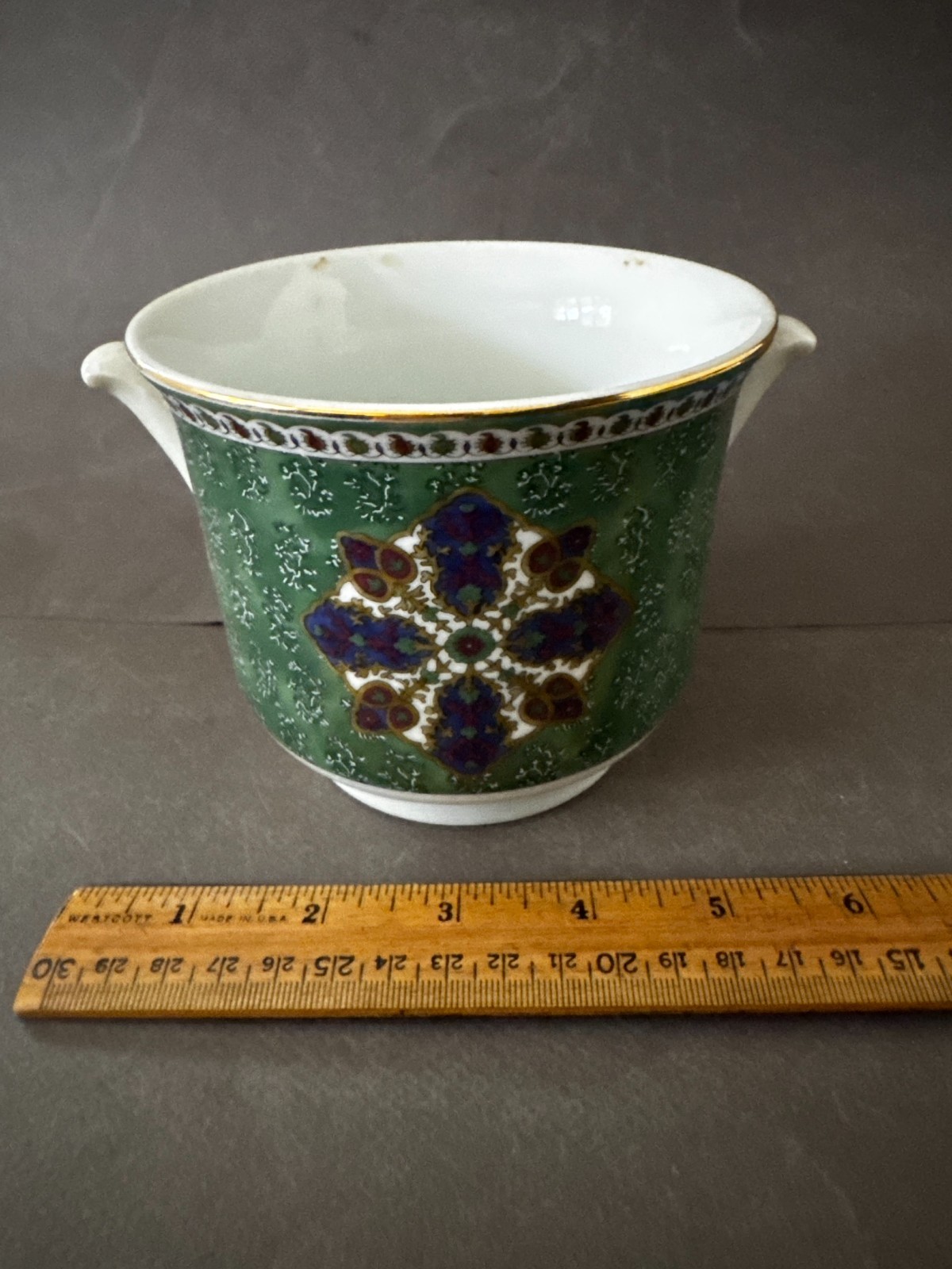 TAKAHASHI SAMARKAND HANDLED GREEN BLUE CACHE POT PLANTER VINTAGE