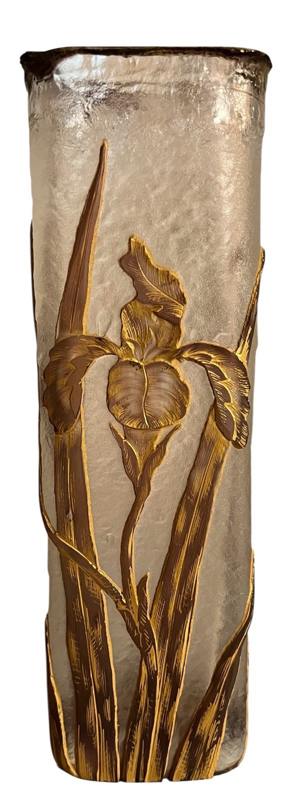 Authentic Pair Genuine Daum Nancy France Acid Etched Cameo Gilt Vases Signd Rare