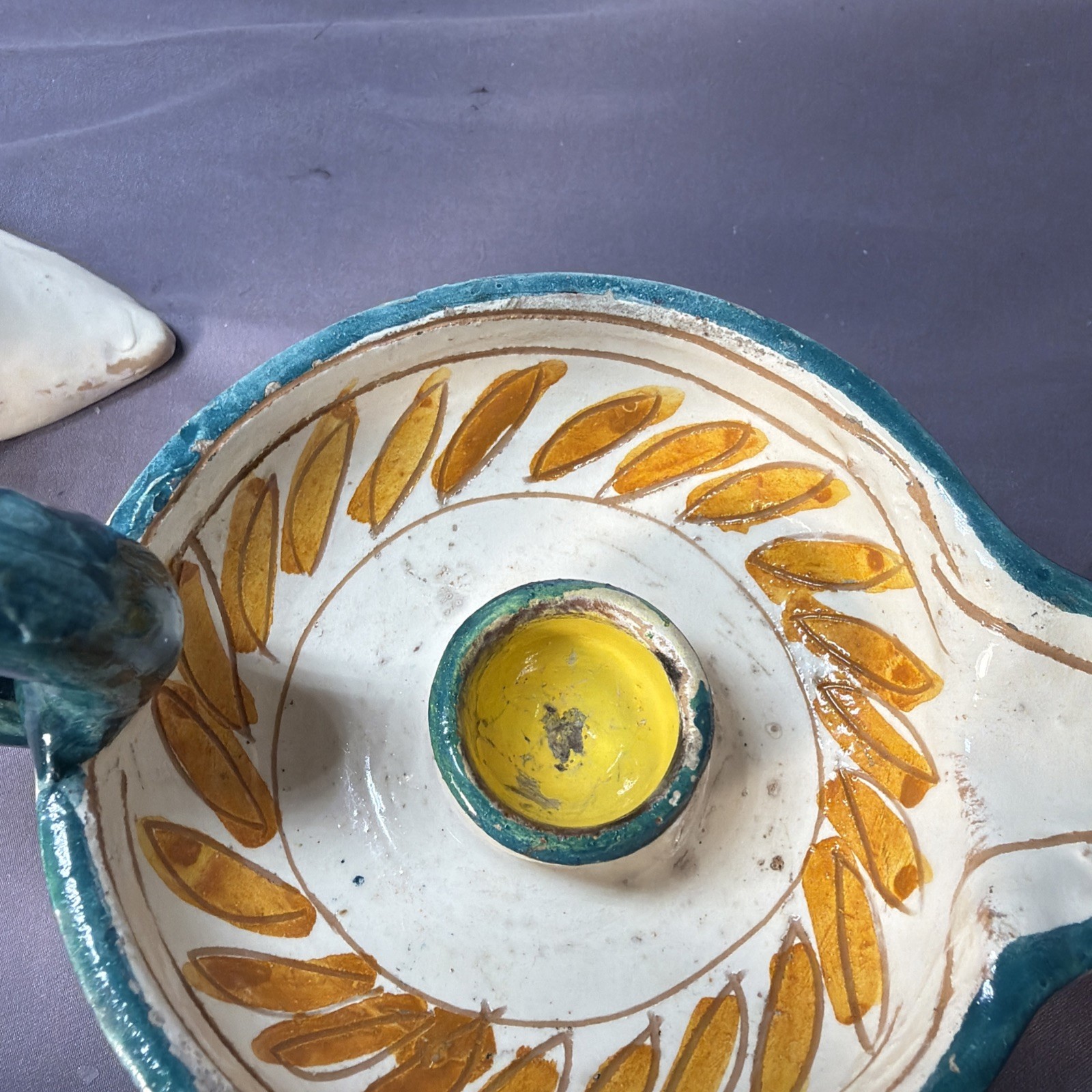 Vintage Aladdin Lamp Candle Holder Handpainted Italy Pottery Set Of 2