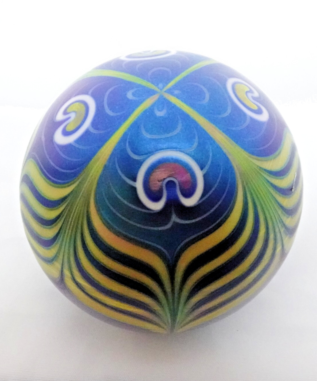 Signed Grant Randolph Studios Art Glass Pulled Feather Peacock Paperweight 82/86