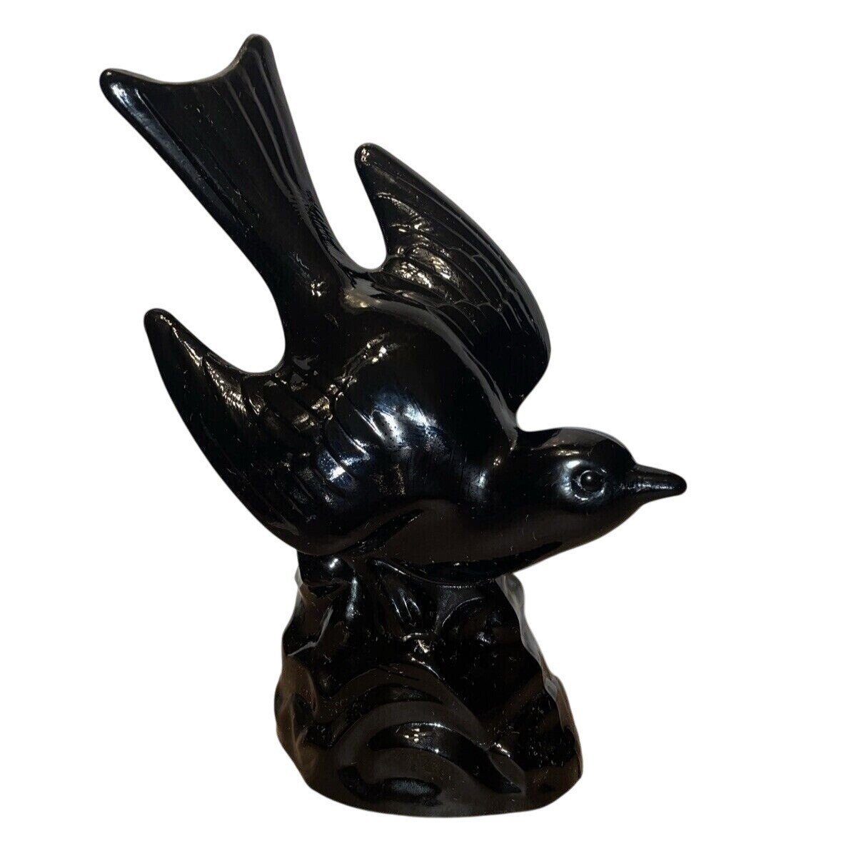 VTG Black Glass Bird In Flight Rossos 8 1/2 Inch Figurine Original 1980 Art Deco