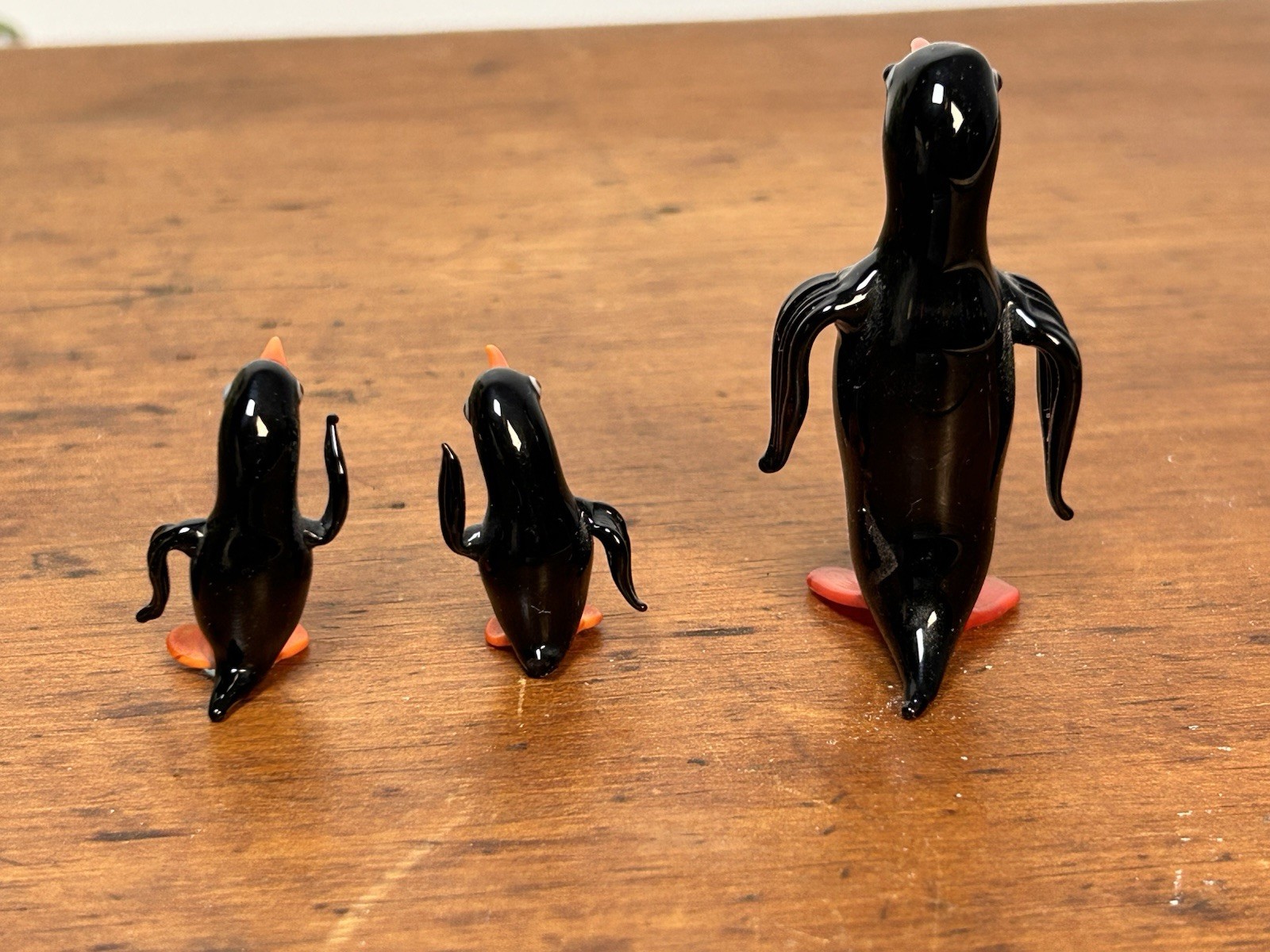 Set of 3 Small Art Glass Vintage Mini Hand Blown Glass Penguin Figurines