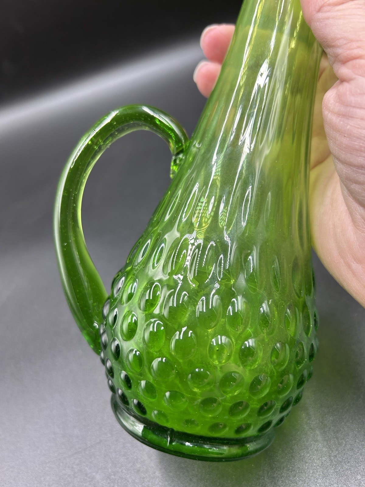 Kanawha Hobnail Swung Vase Pitcher Applied Handle 14 Inch Vintage