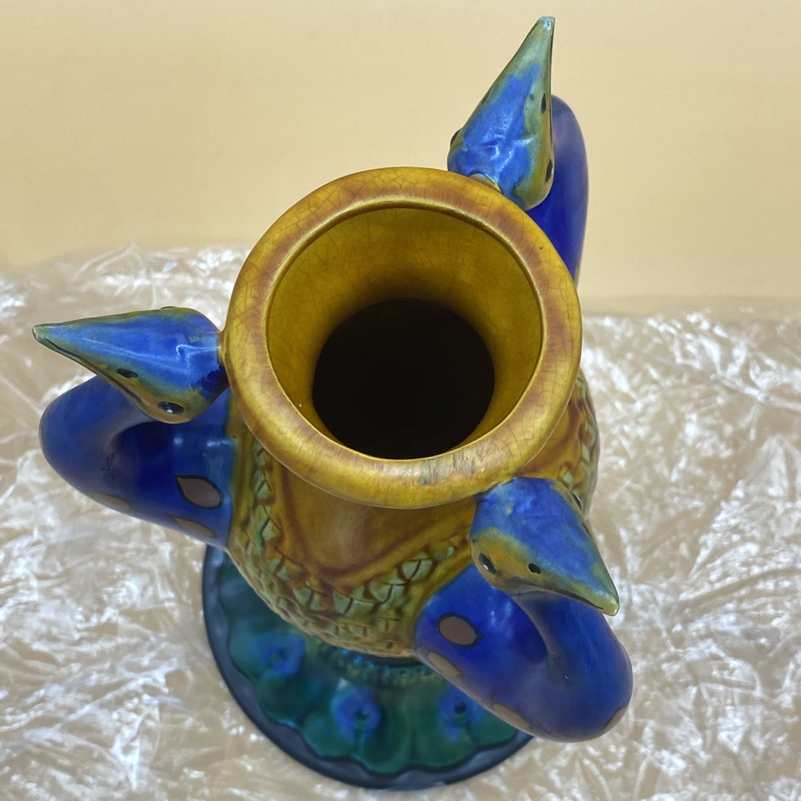 Vintage Art Nouveau Ceramic Pottery Peacock Bird Vase 16” Treasures READ!