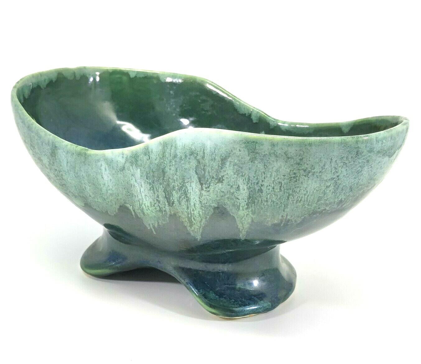 VTG Drip Glaze Vase Planter Green Mid Century Modern USA