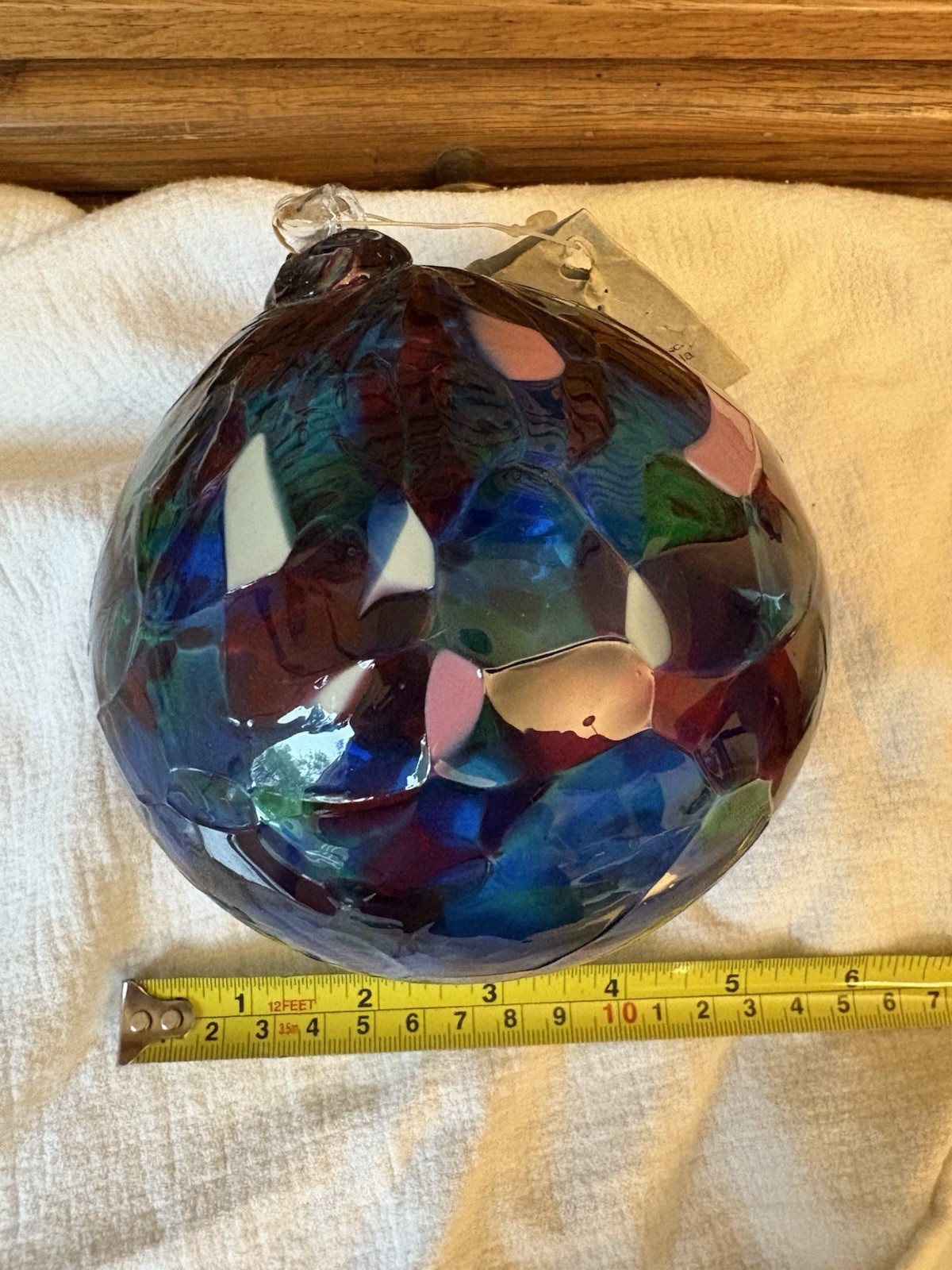 Kitras Art Glass Calico Ball Garden Ornament in Blue and Purple Friendship Witch