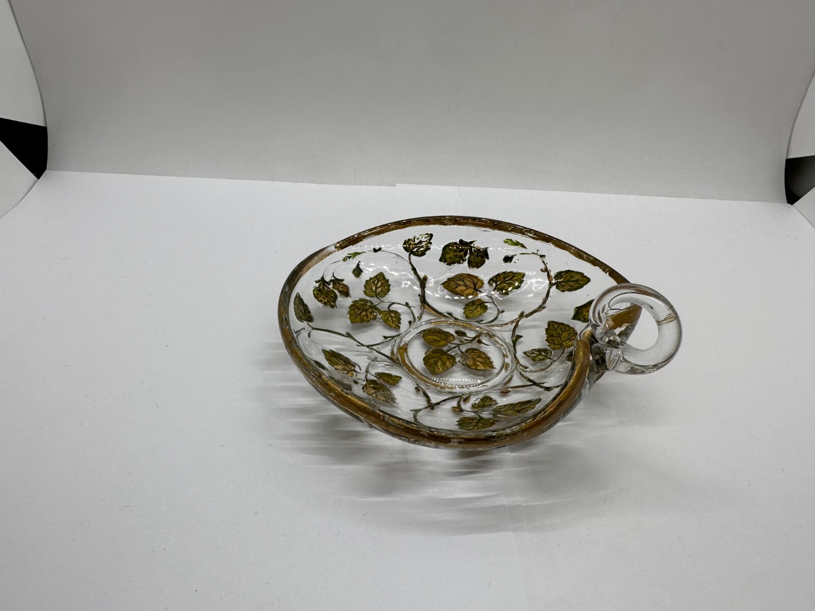 VTG Inlaid Glass Lemon Server with Raspberry Pattern Manganese Glass UV Reactive